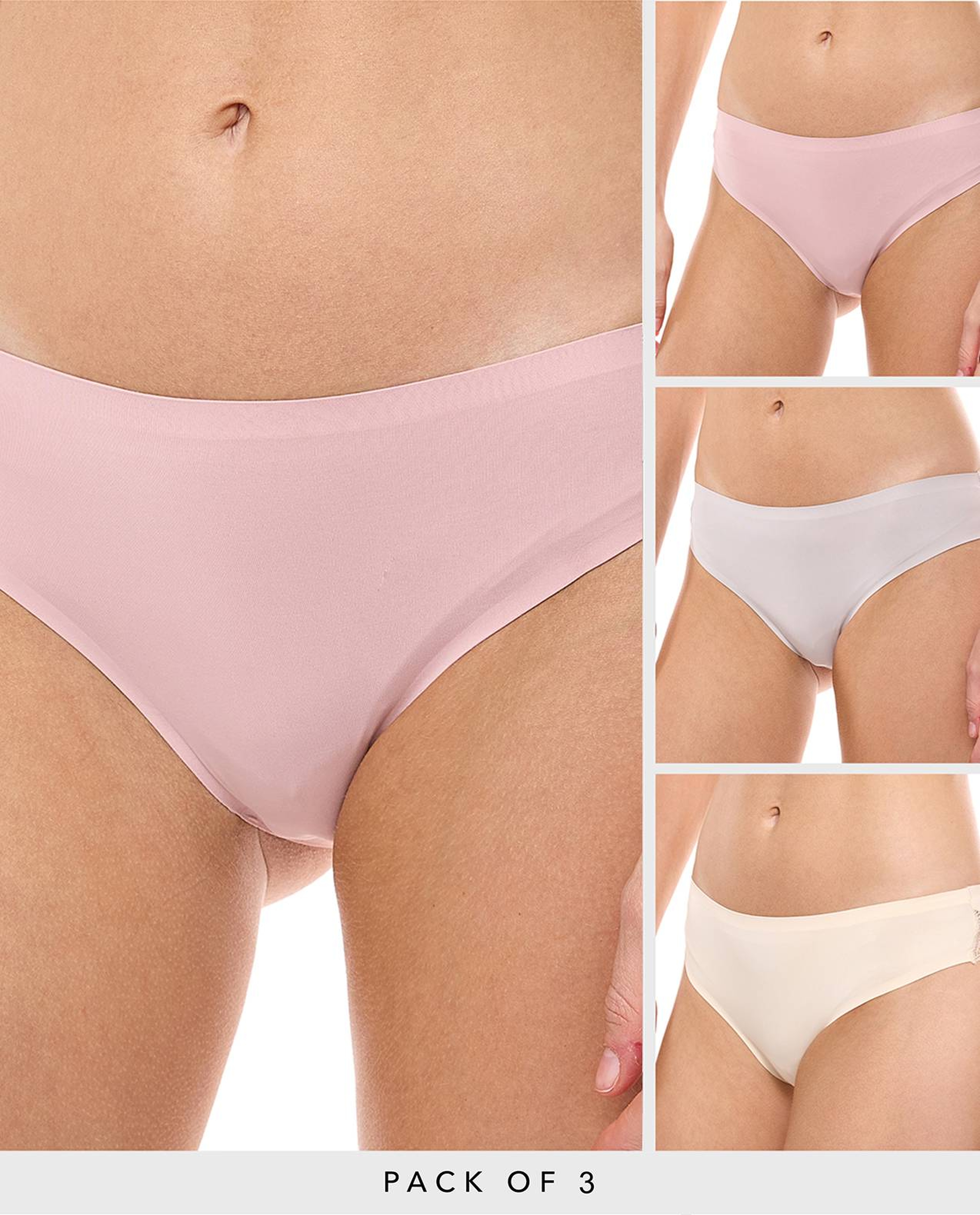 3 Pack Lace Trim Seamless Bikini Briefs