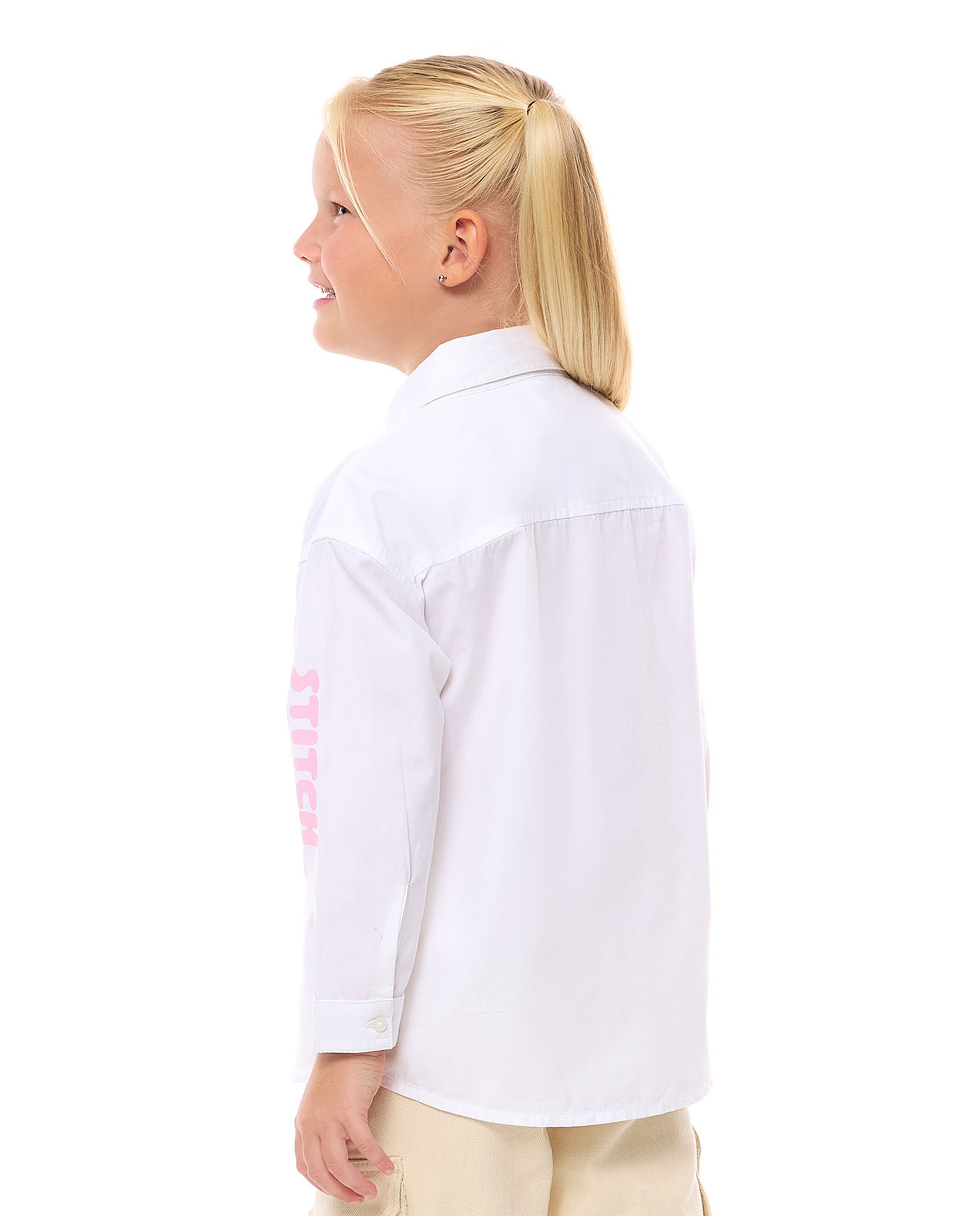 Stitch Printed Shirt with Classic Collar and Long Sleeves