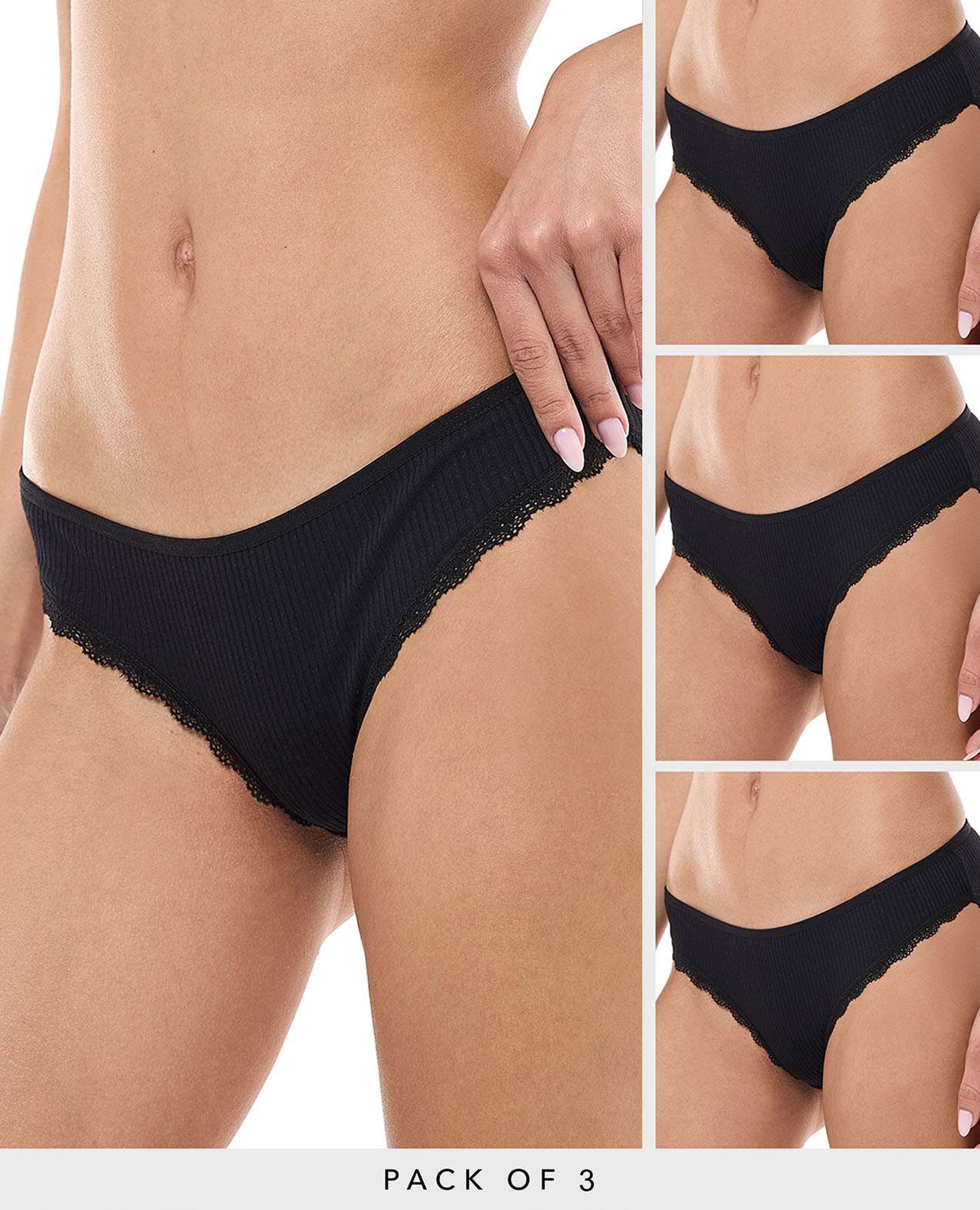 طقم سروال داخلي بيكيني مزين بدانتيل - 3 قطع