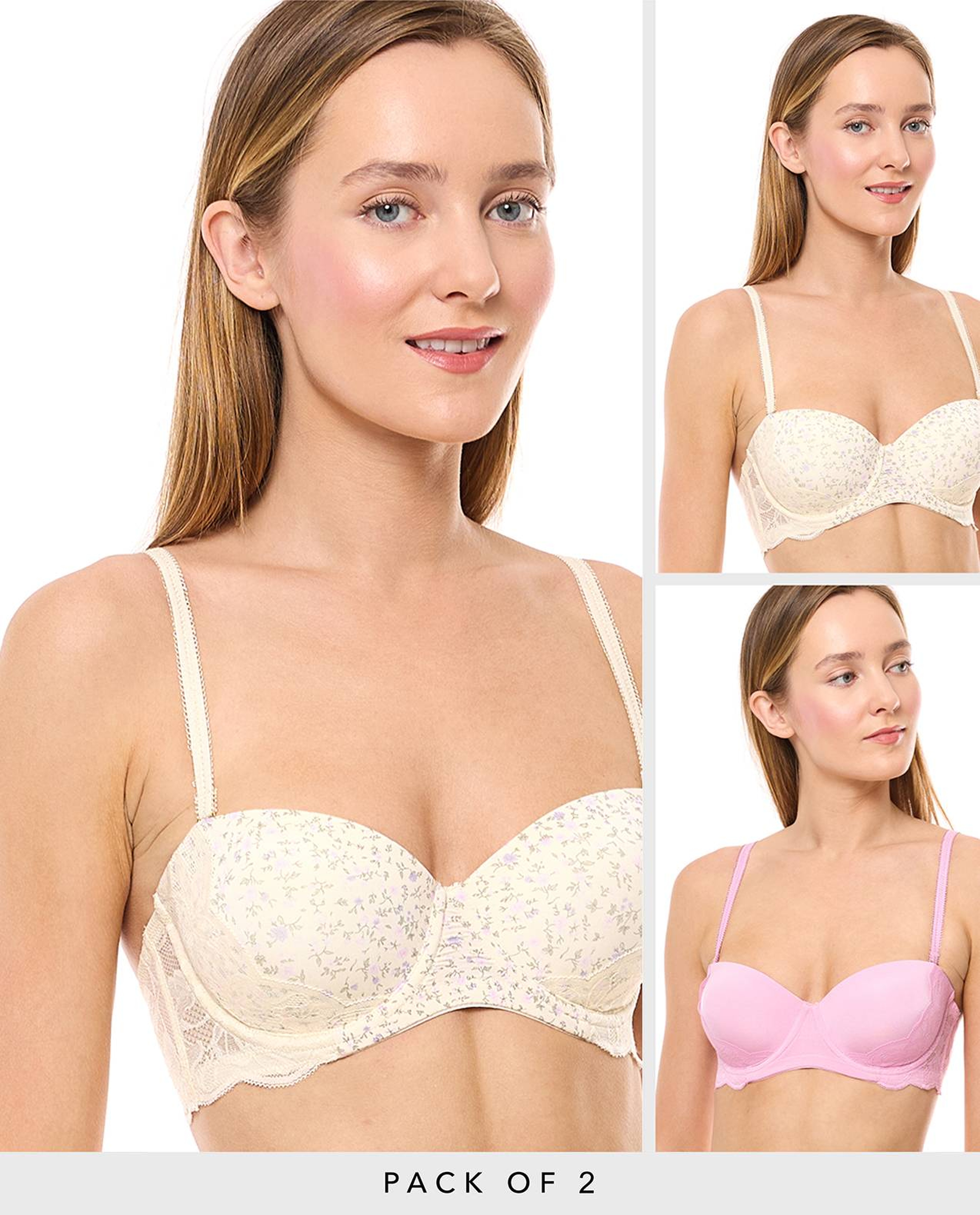 2 Pack Lace Trim Strapless Bras