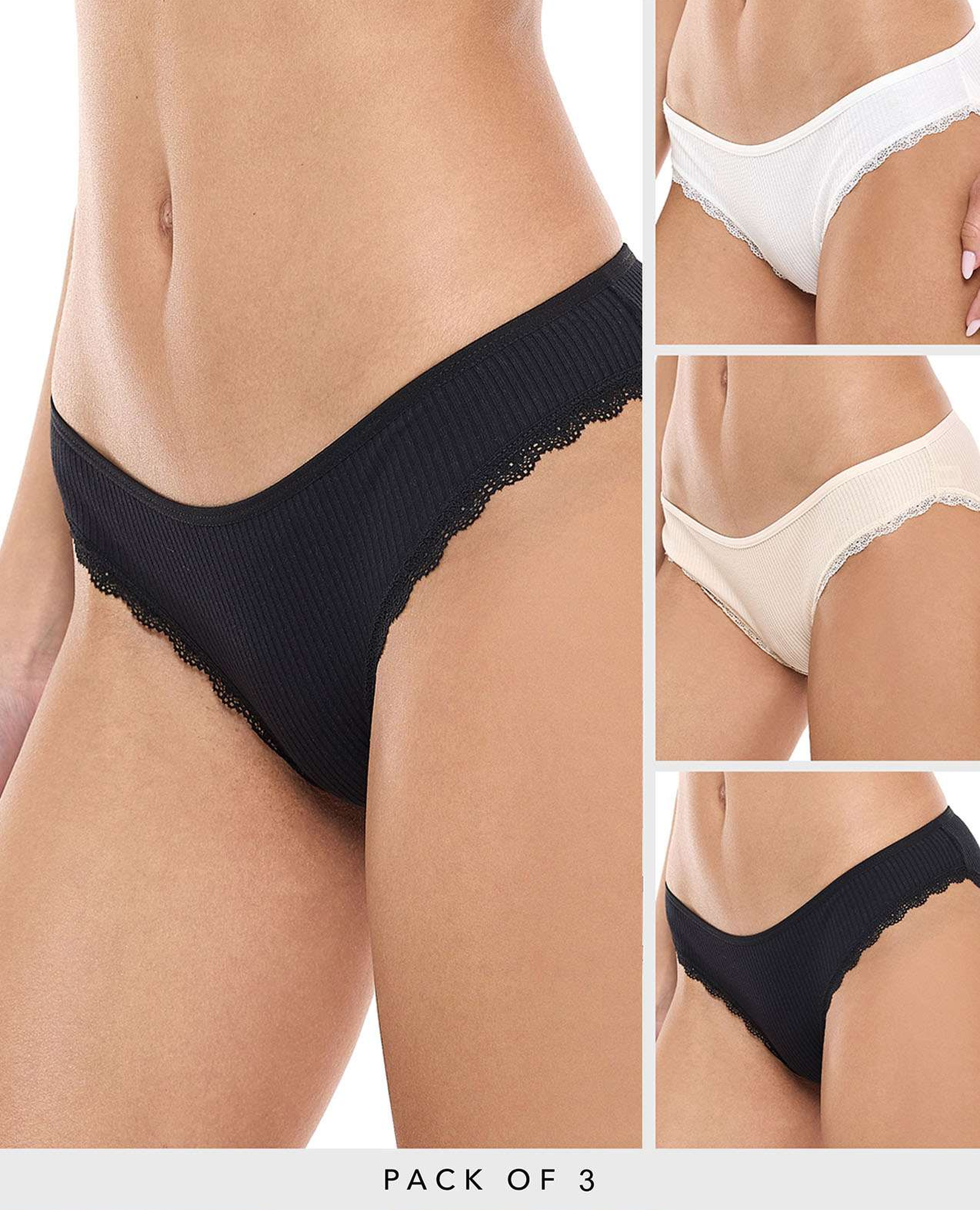 طقم سروال داخلي بيكيني مزين بدانتيل - 3 قطع