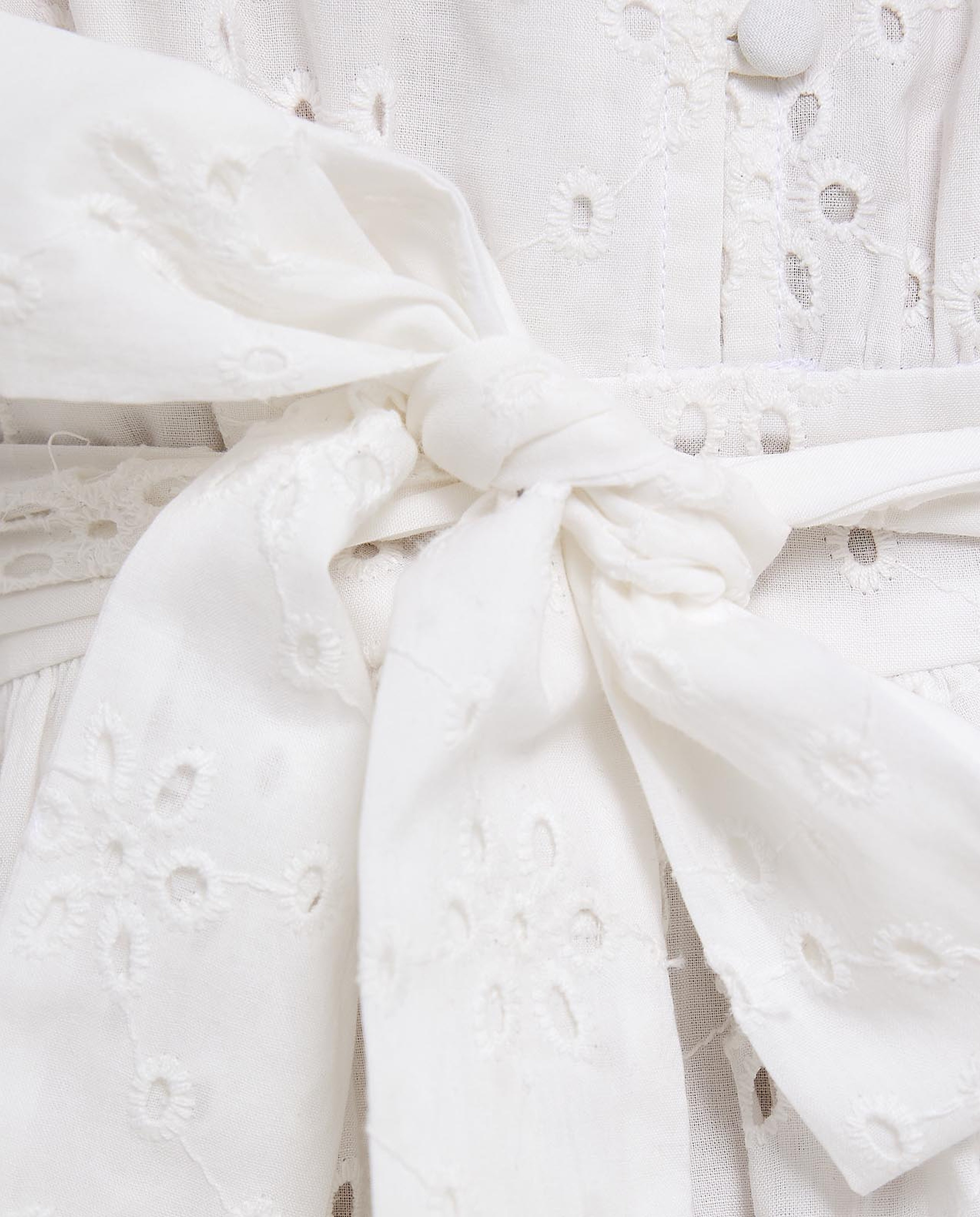 Schiffli Mini Dress with V-Neck and Long Sleeves