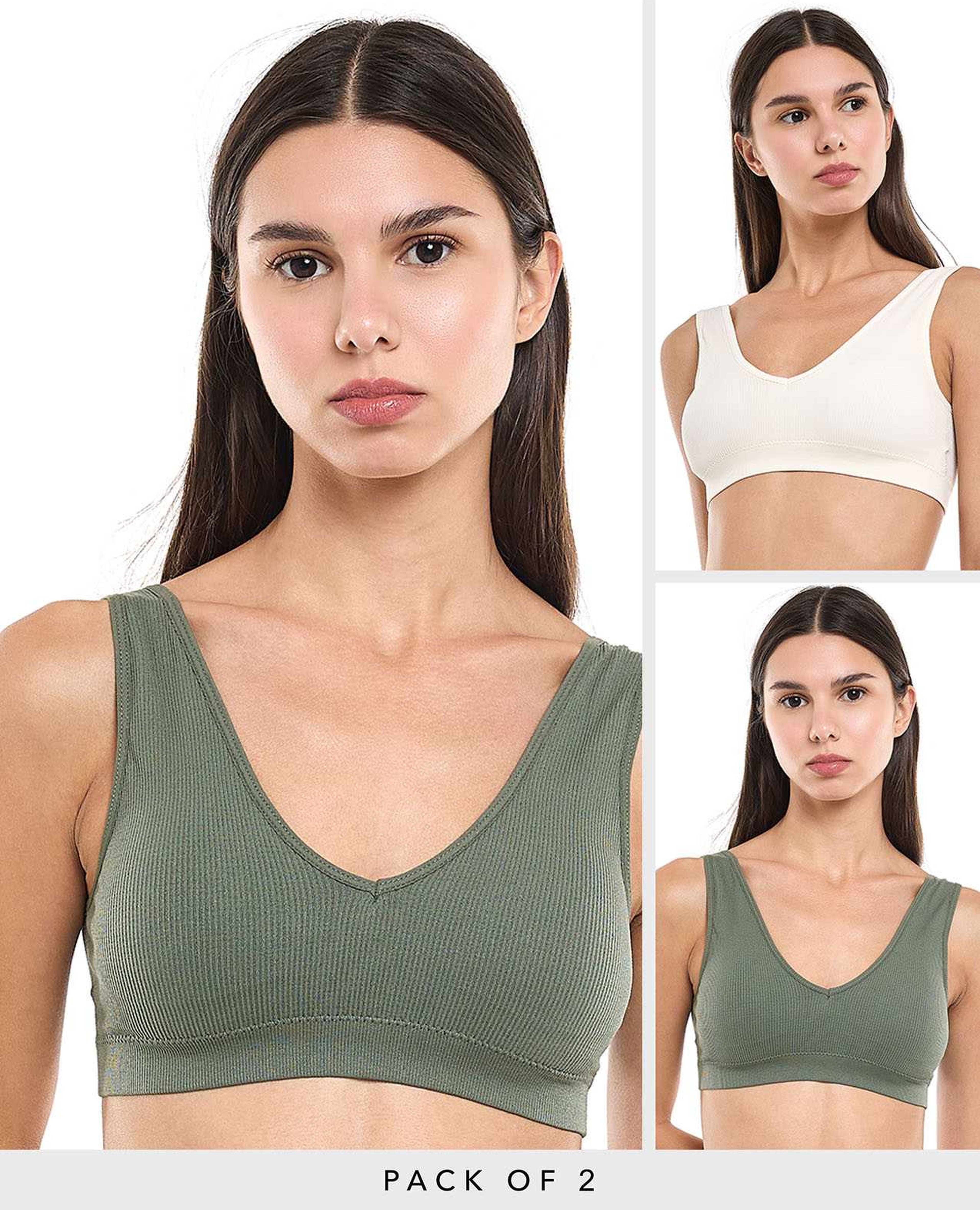 طقم حمالة صدر رياضية مبطنة ومرنة - قطعتين