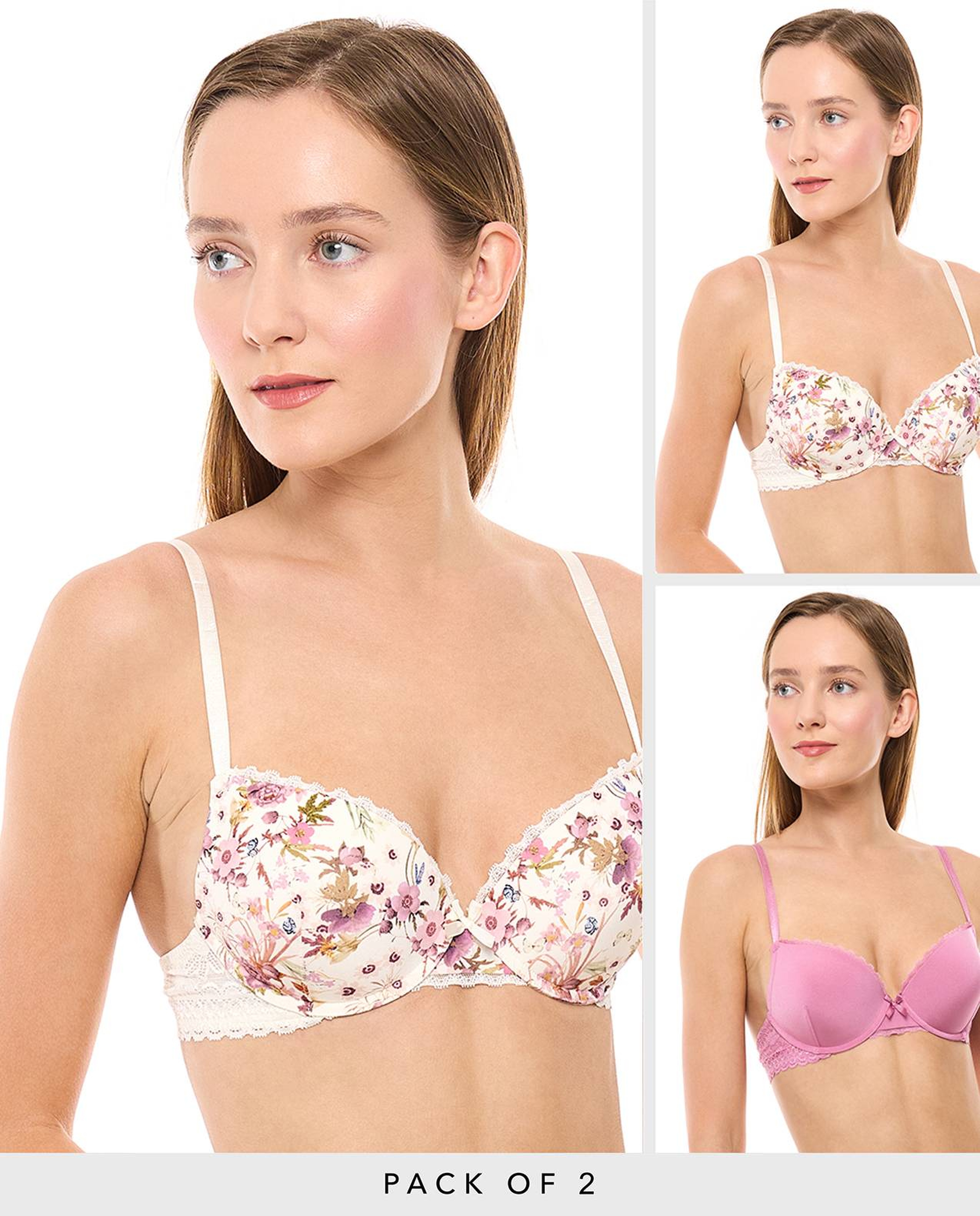 2 Pack Lace Trim Padded Bras