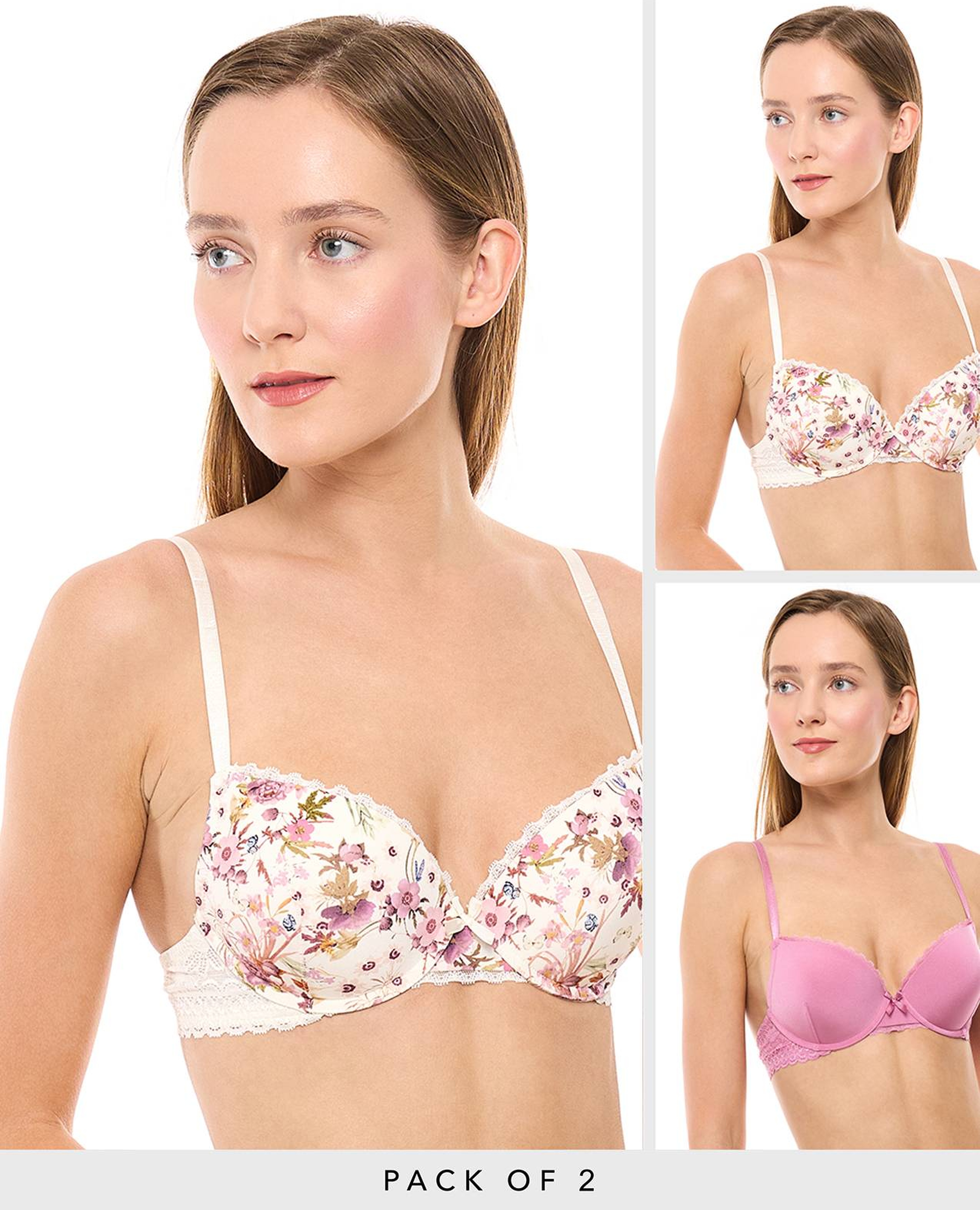 2 Pack Lace Trim Padded Bras