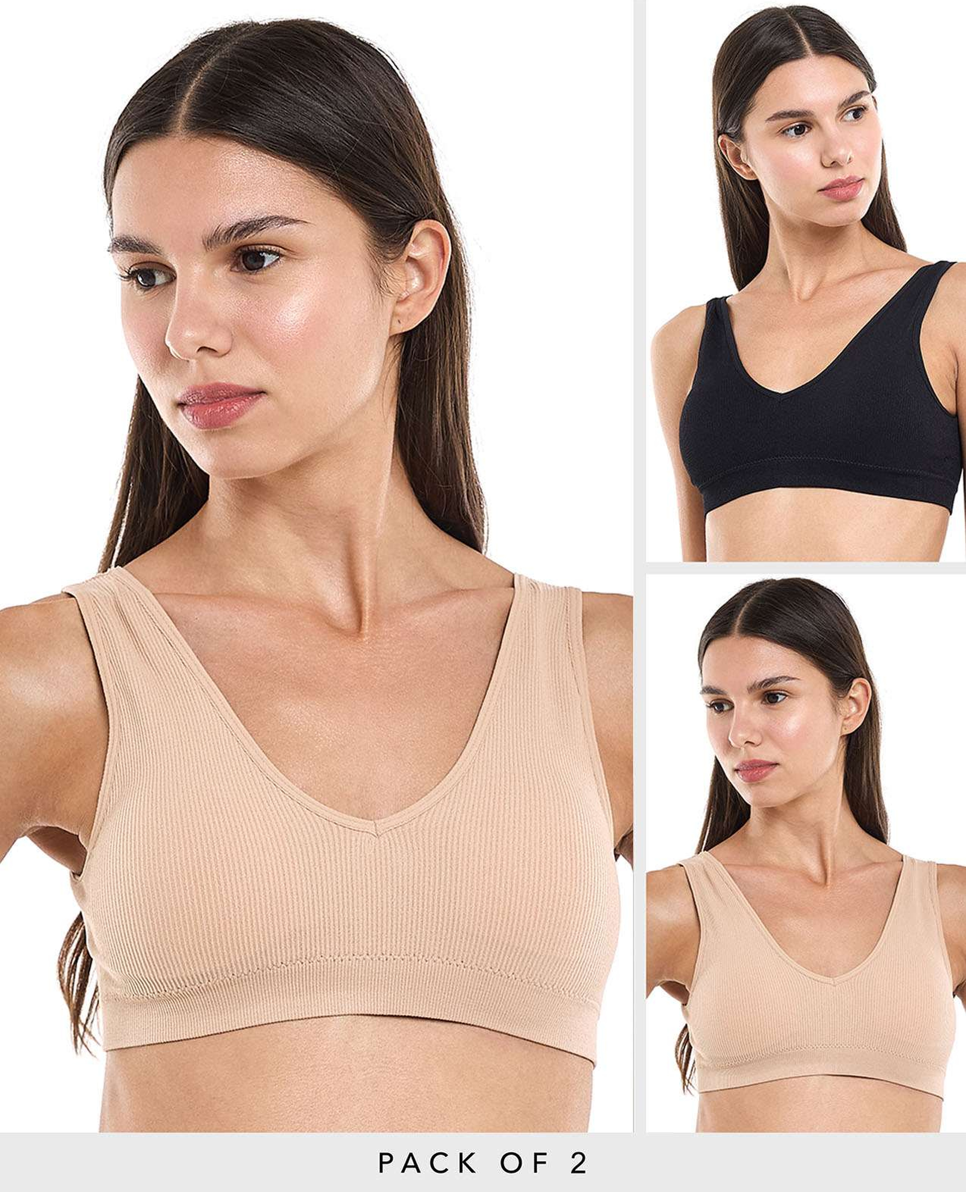 طقم حمالة صدر رياضية مبطنة ومرنة - قطعتين