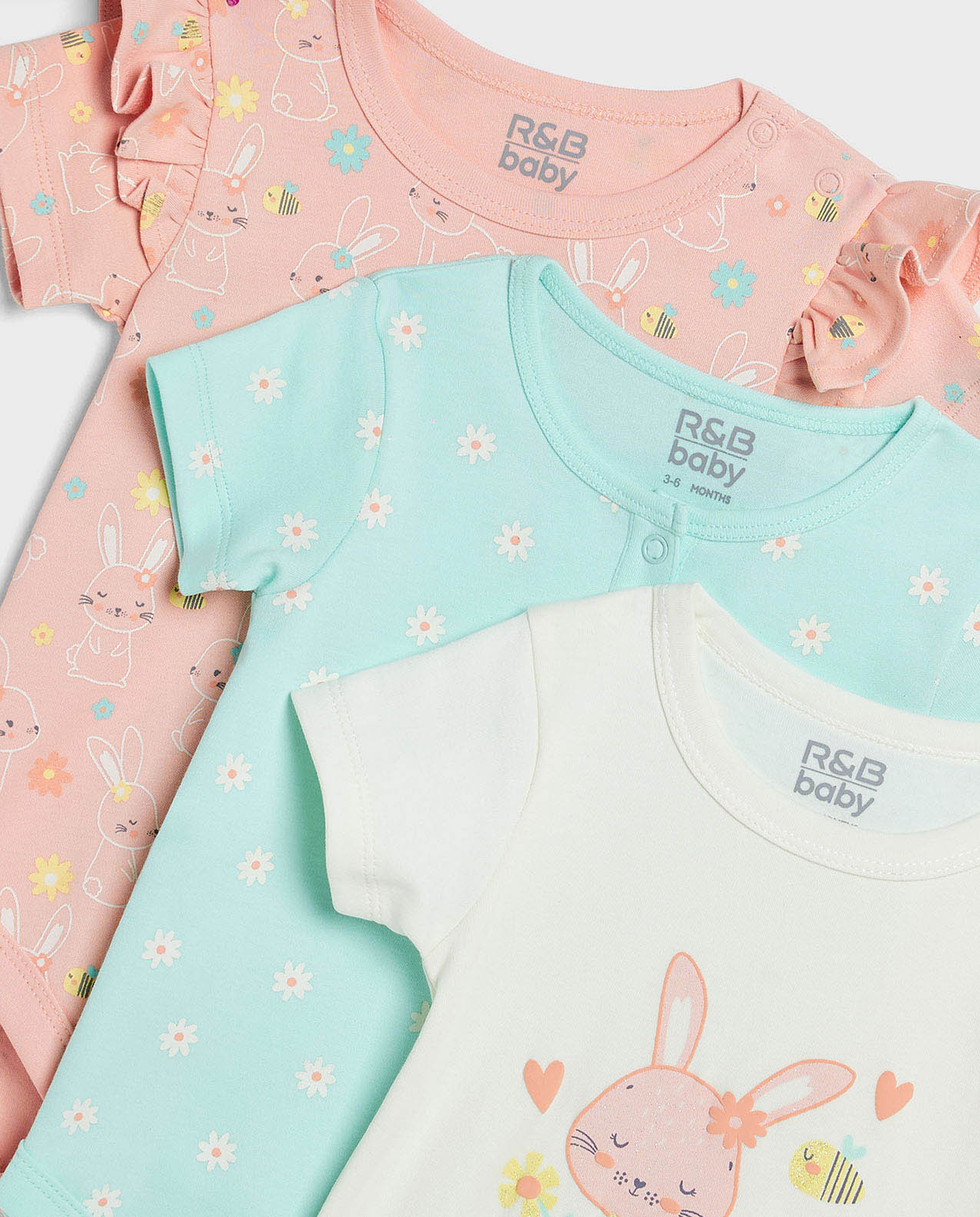 3 Pack Printed Bodysuits with Short Sleeves