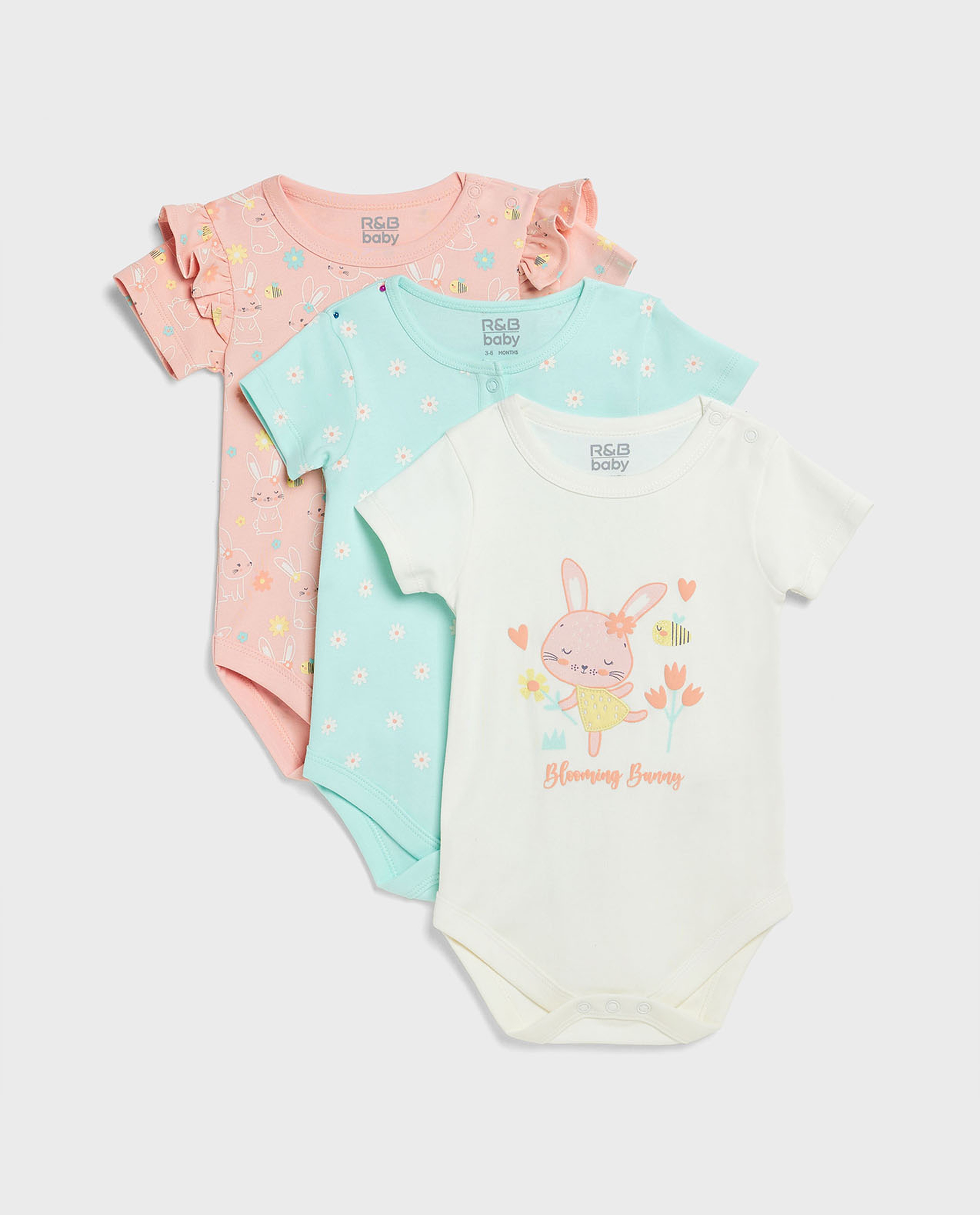 3 Pack Printed Bodysuits with Short Sleeves