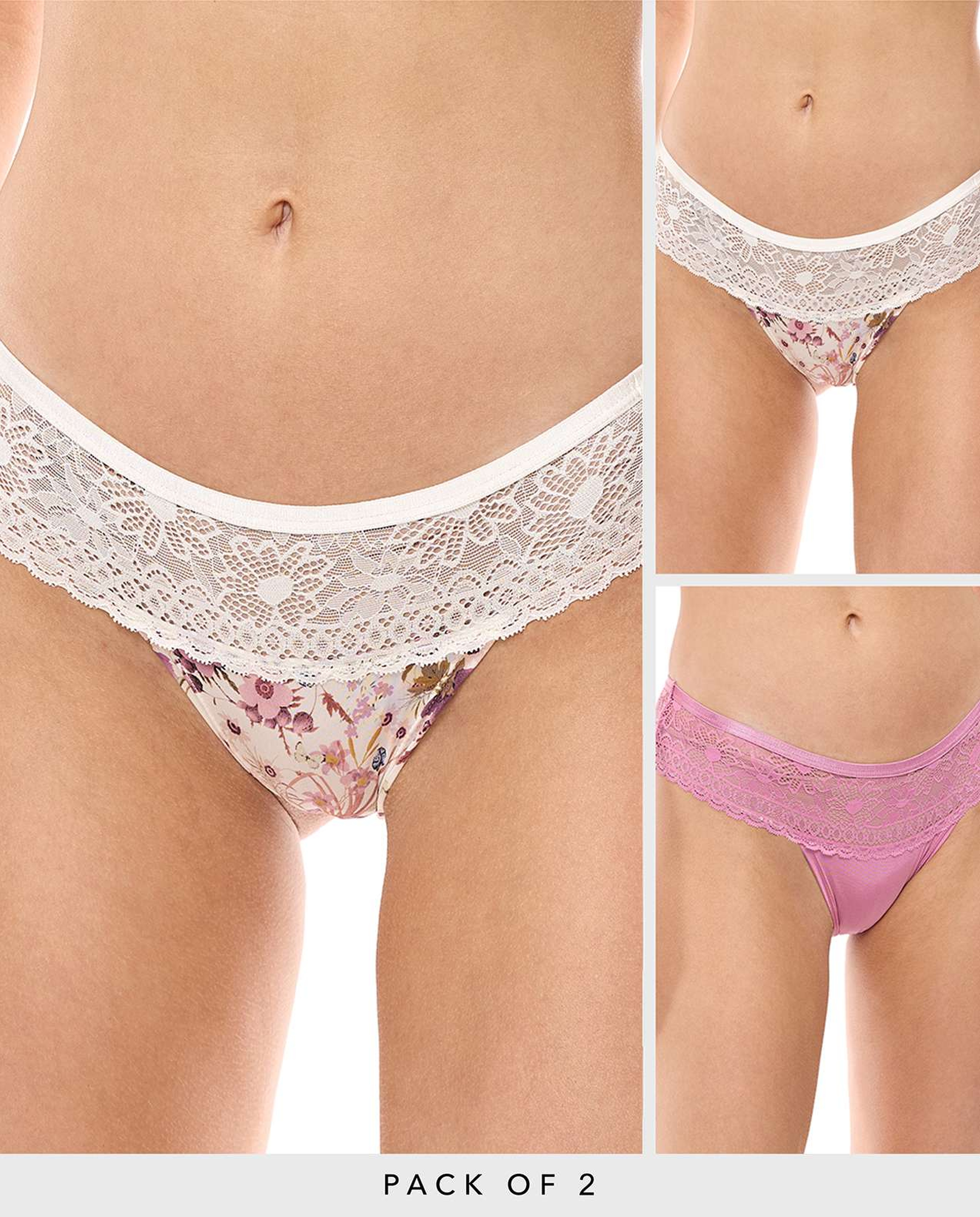 2 Pack Lace Waist Brazilian Briefs
