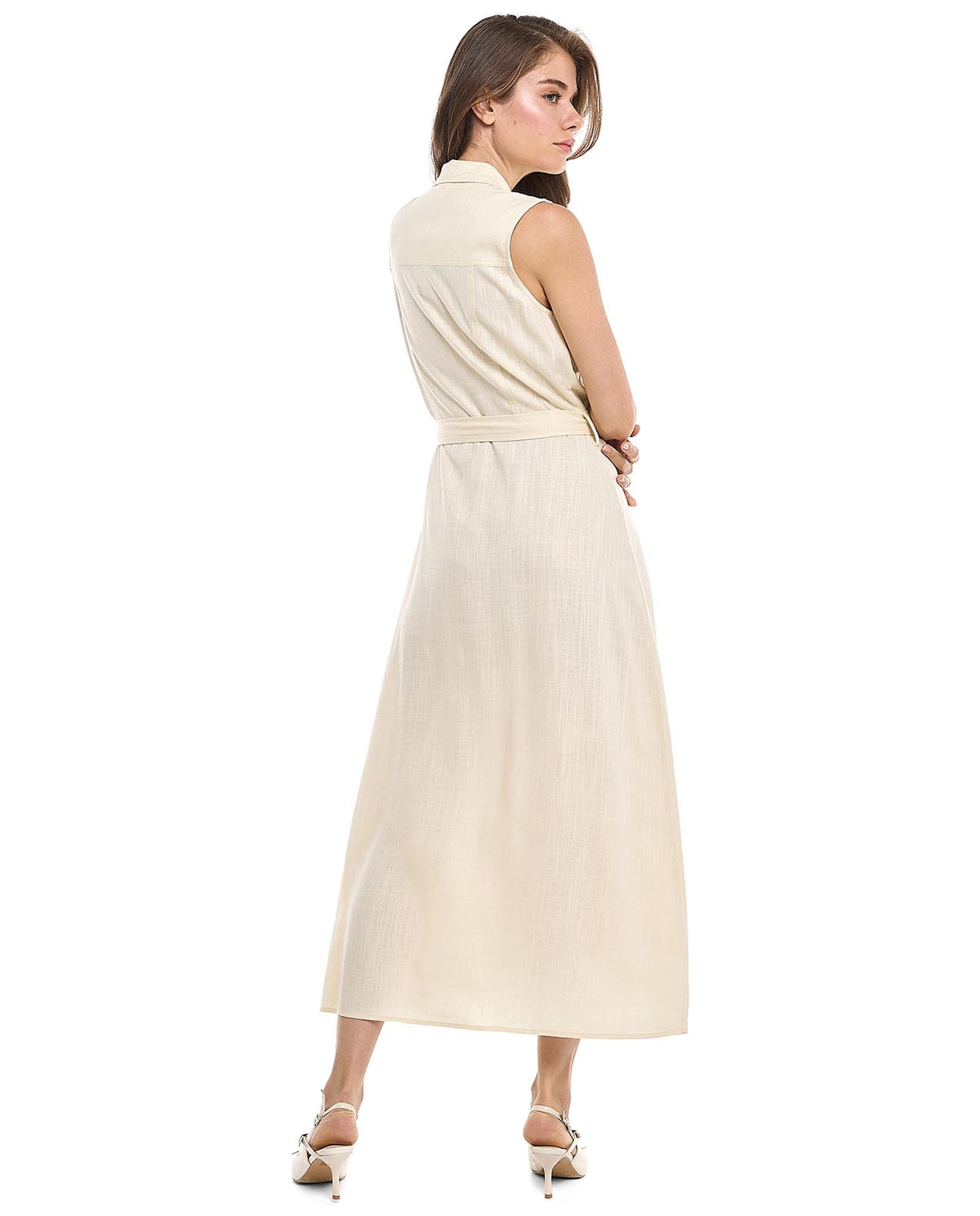 Pocket Detail Sleeveless Shirt Dress with Classic Collar