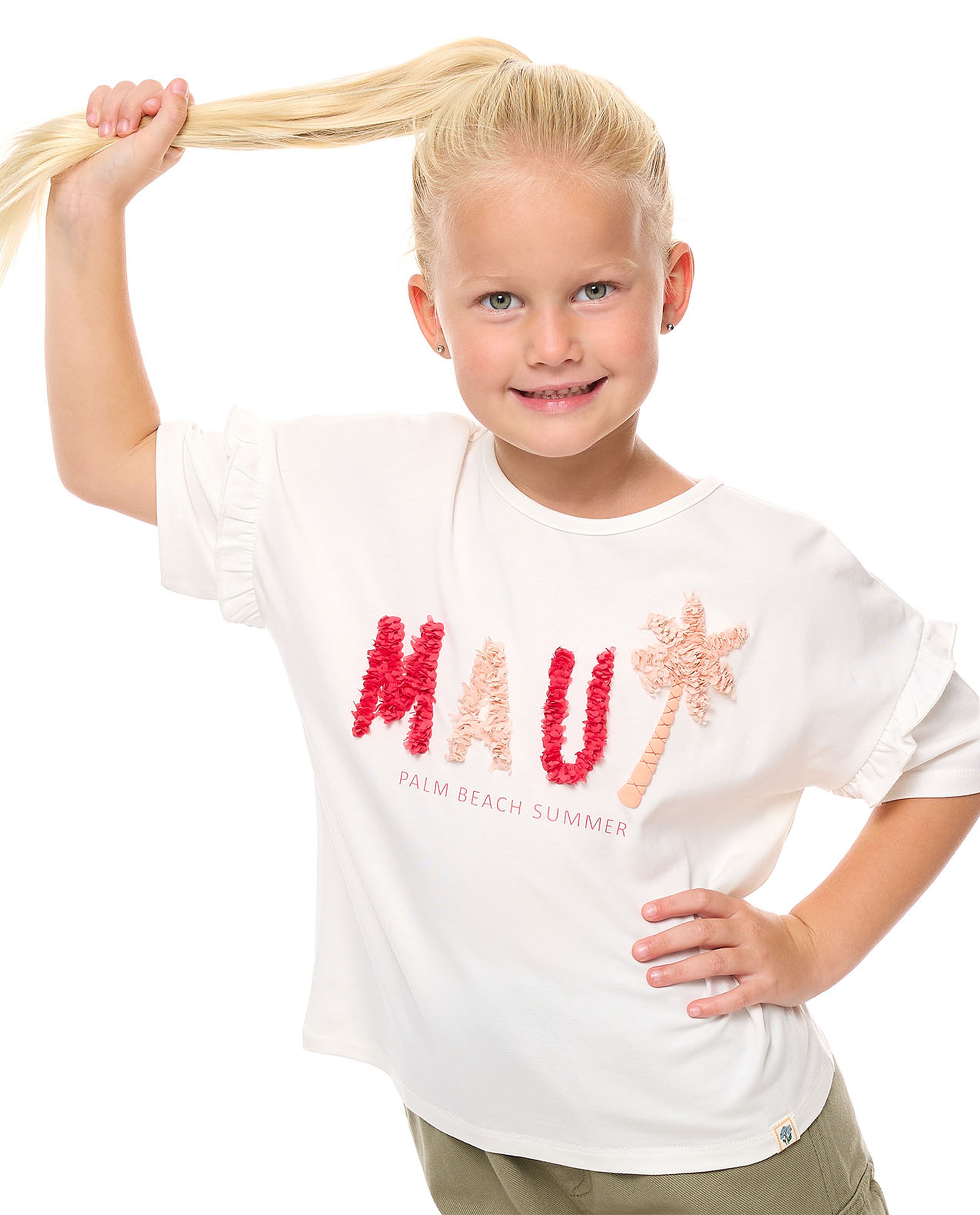 Appliqued Top with Crew Neck and Short Sleeves