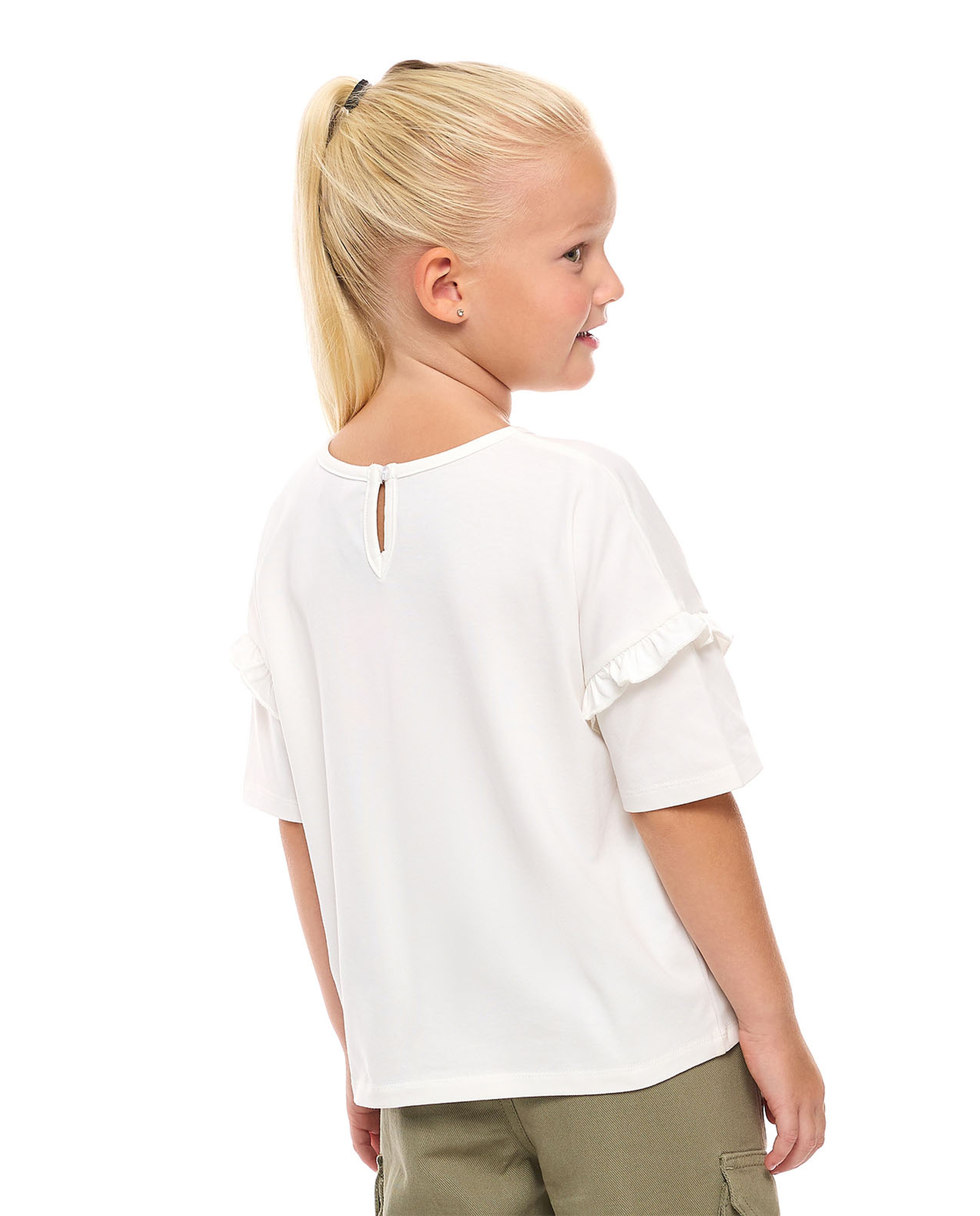 Appliqued Top with Crew Neck and Short Sleeves