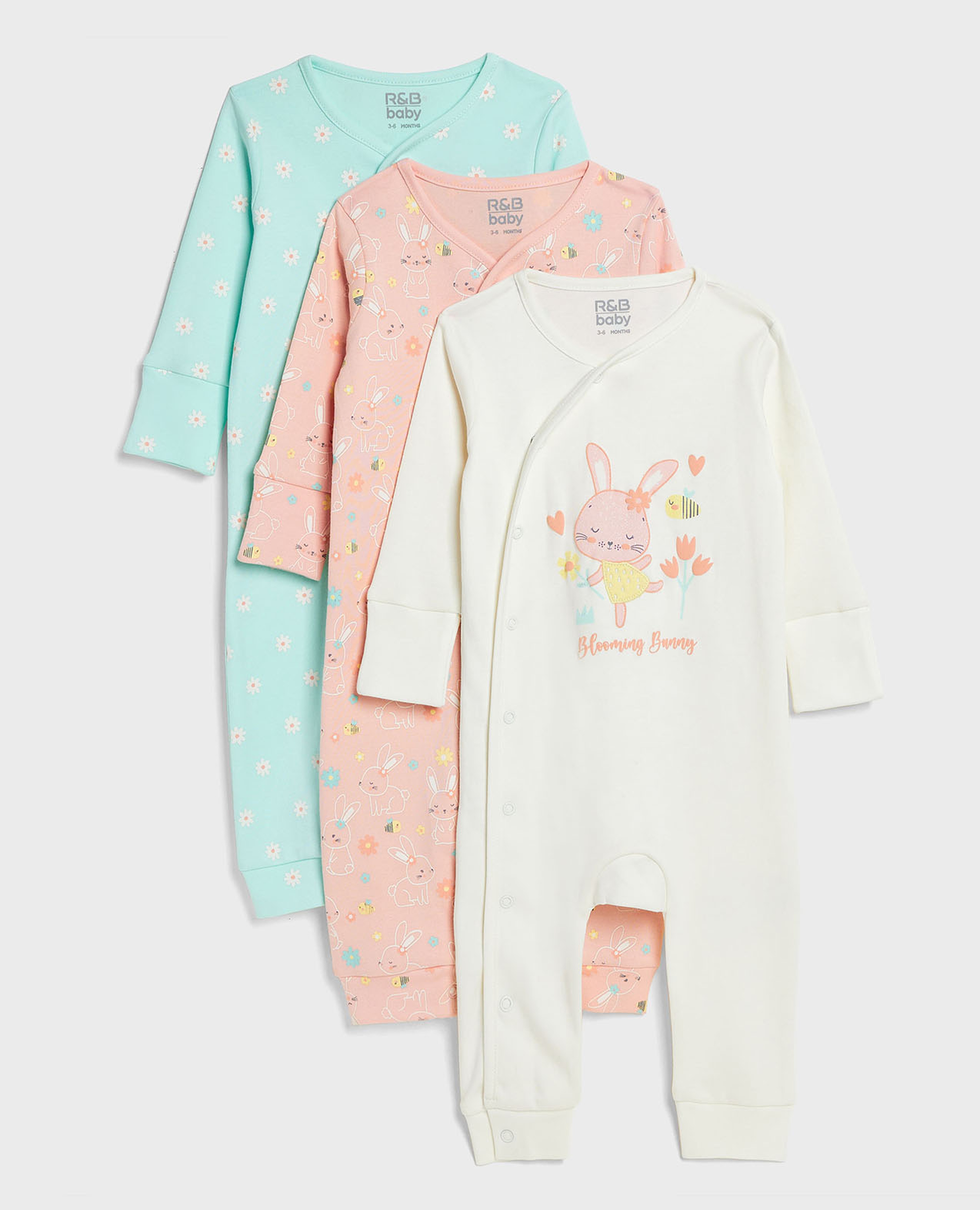 3 Pack Printed Sleepsuits with Long Sleeves