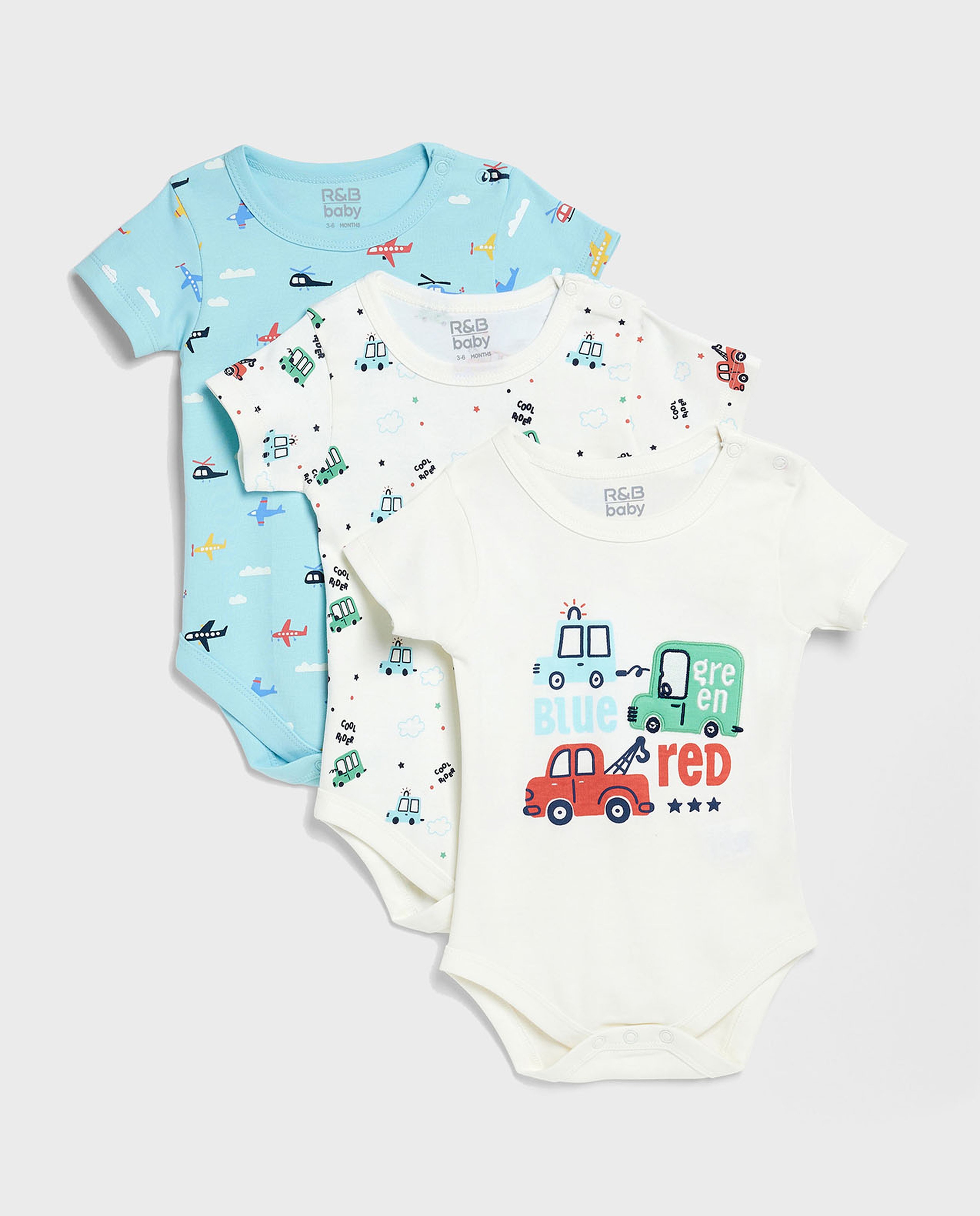 3 Pack Printed Bodysuits with Short Sleeves