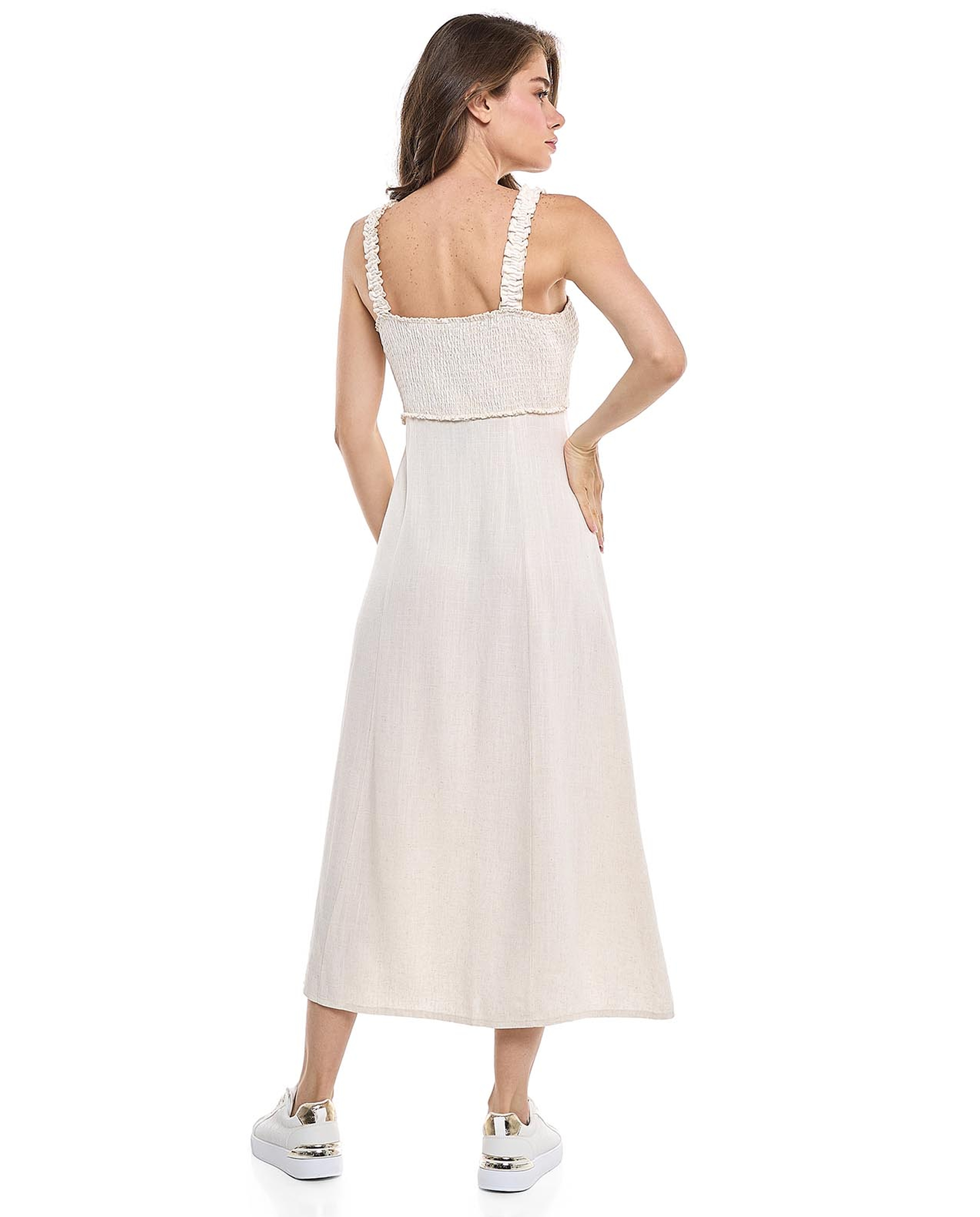 Smocked Sleeveless Dress with Square Neck