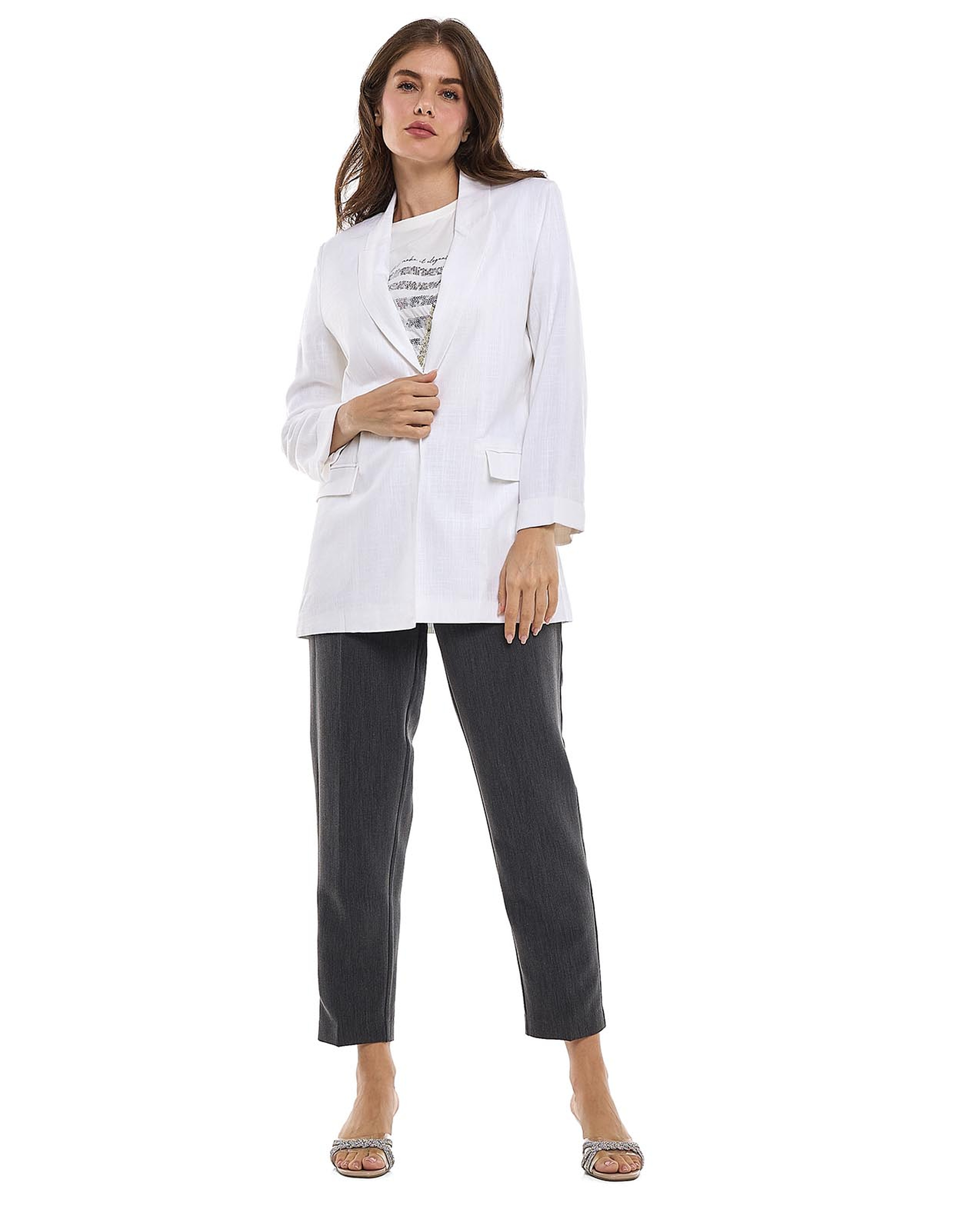 Solid Jacket with Lapel Collar and Long Sleeves