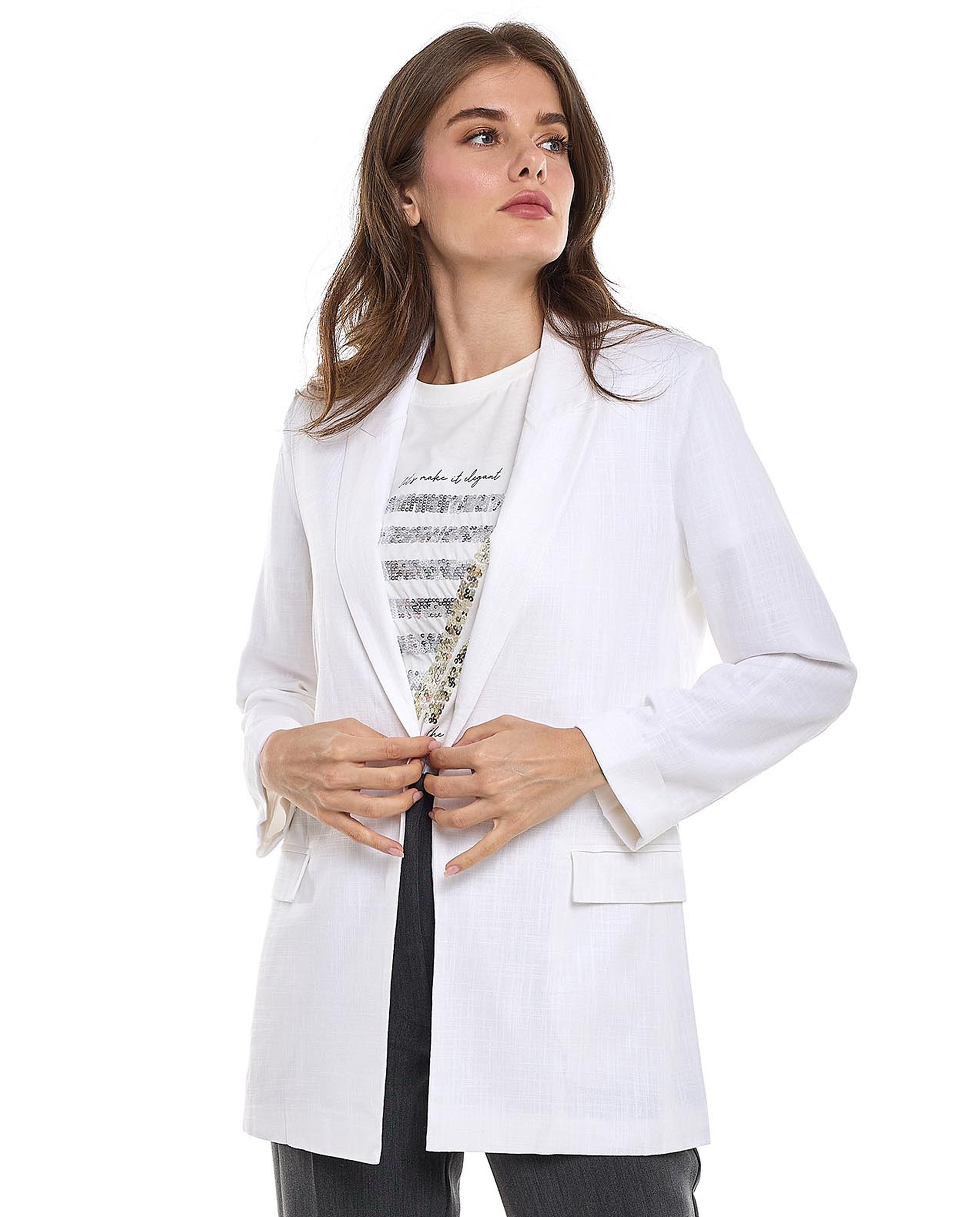 Solid Jacket with Lapel Collar and Long Sleeves