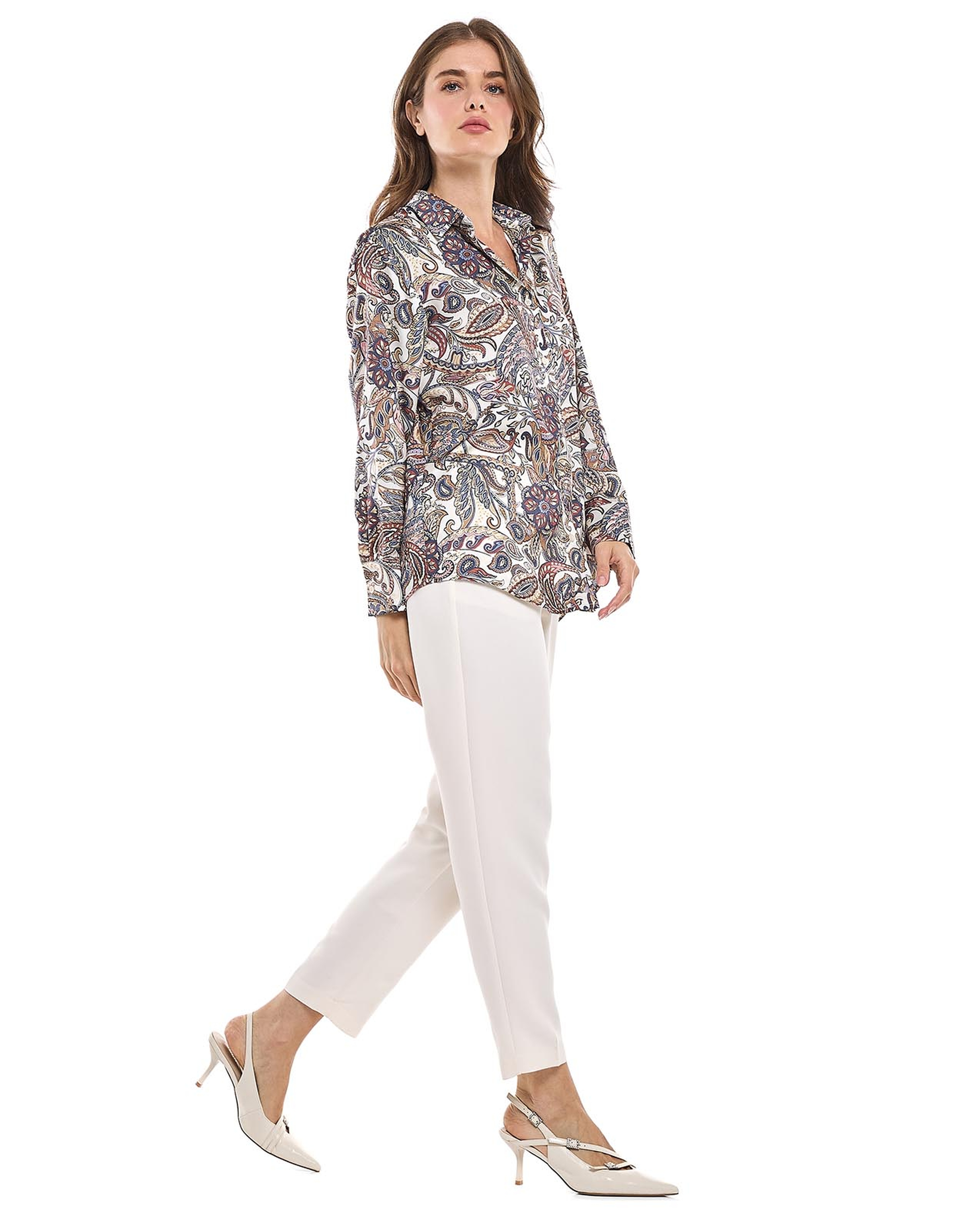 Paisley Patterned Shirt with Classic Collar and Long Sleeves