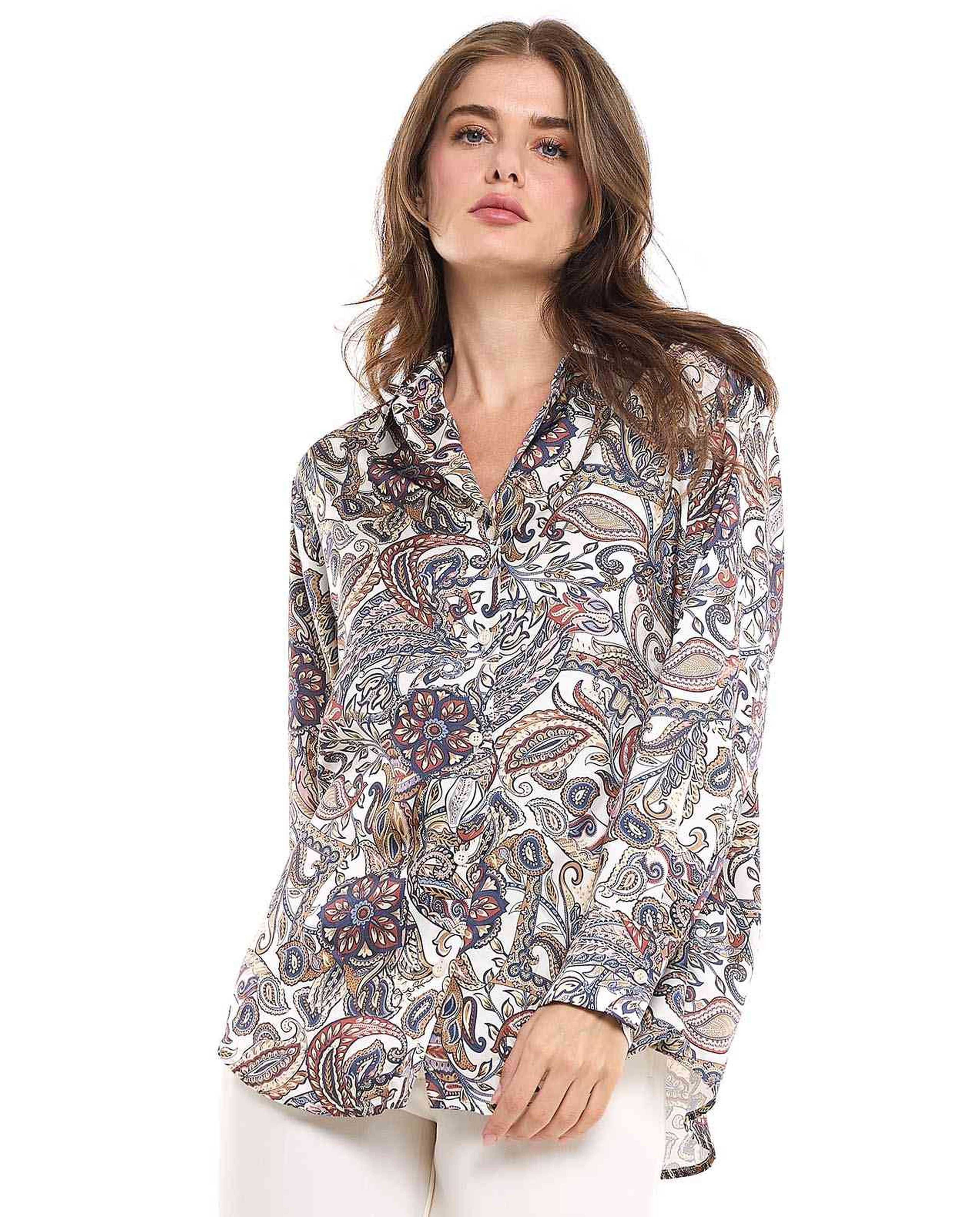Paisley Patterned Shirt with Classic Collar and Long Sleeves