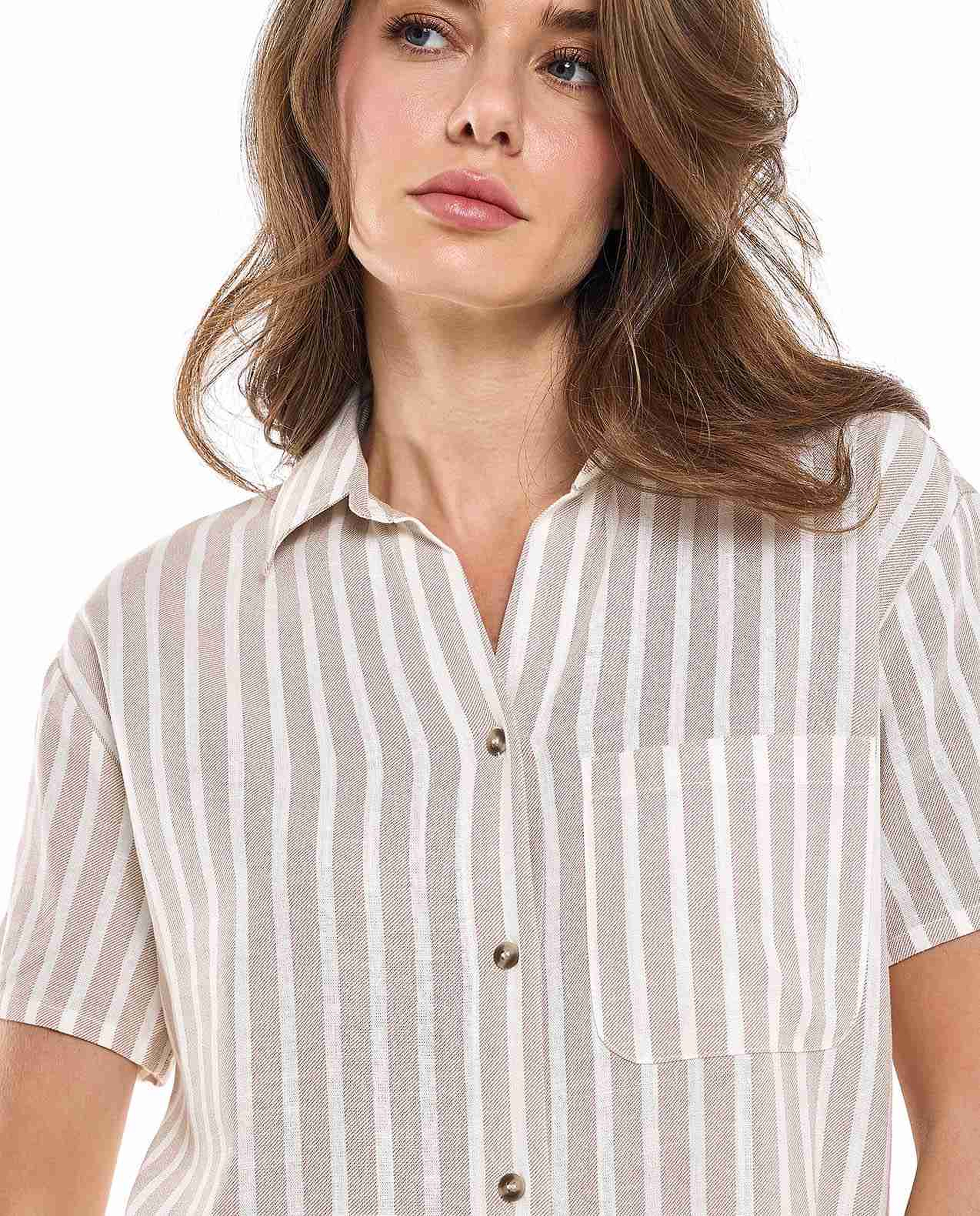 Striped Shirt with Classic Collar and Short Sleeves
