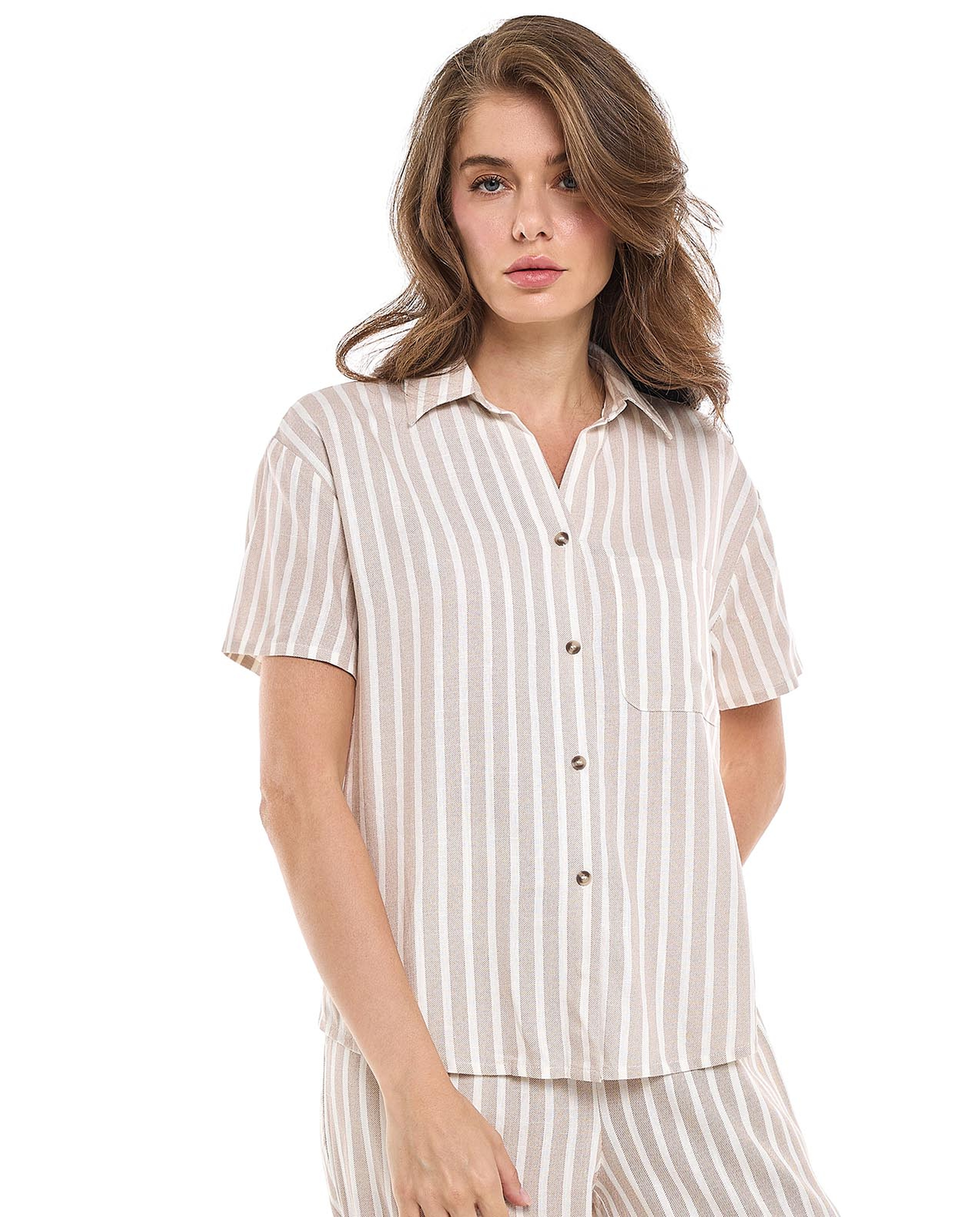 Striped Shirt with Classic Collar and Short Sleeves
