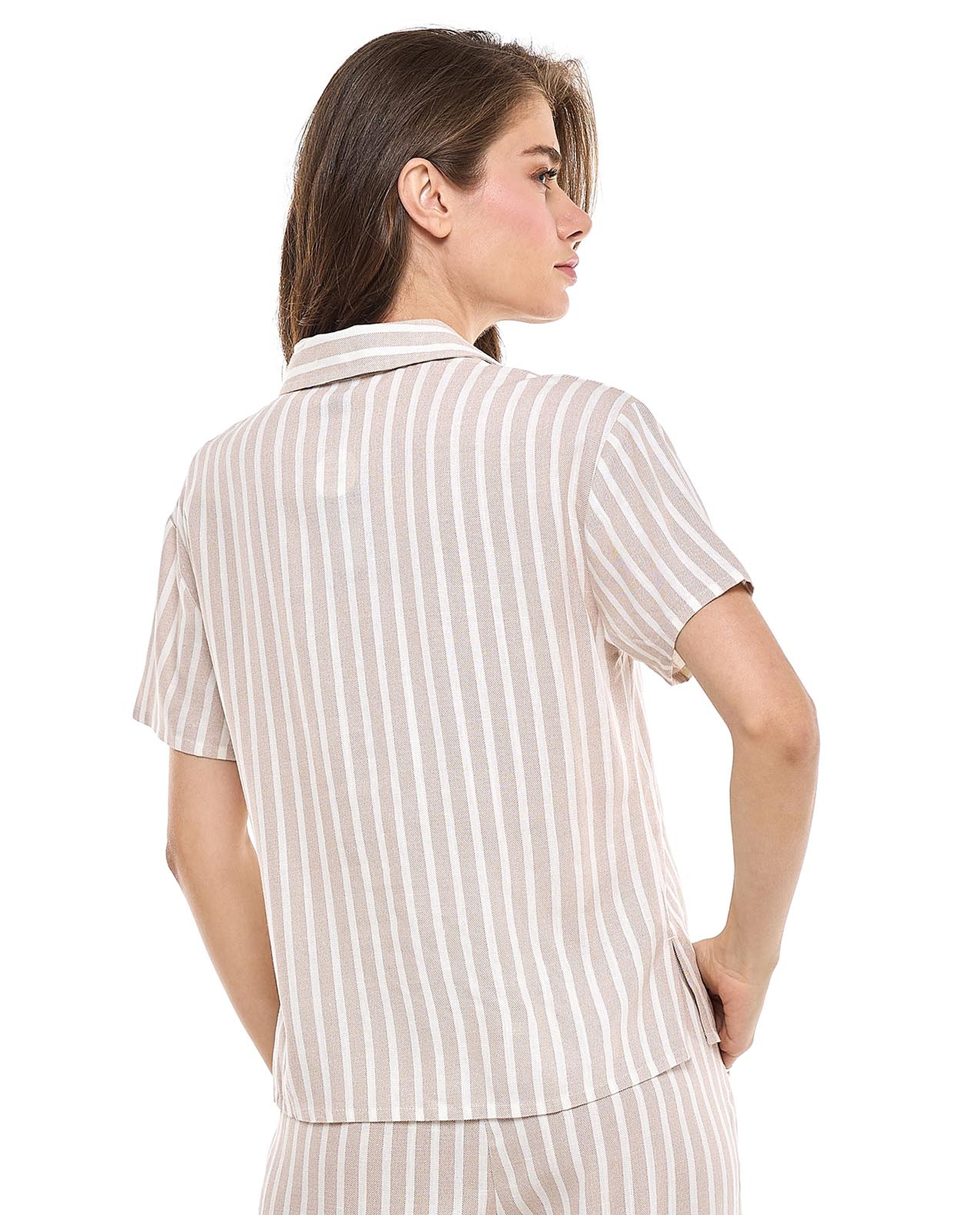 Striped Shirt with Classic Collar and Short Sleeves