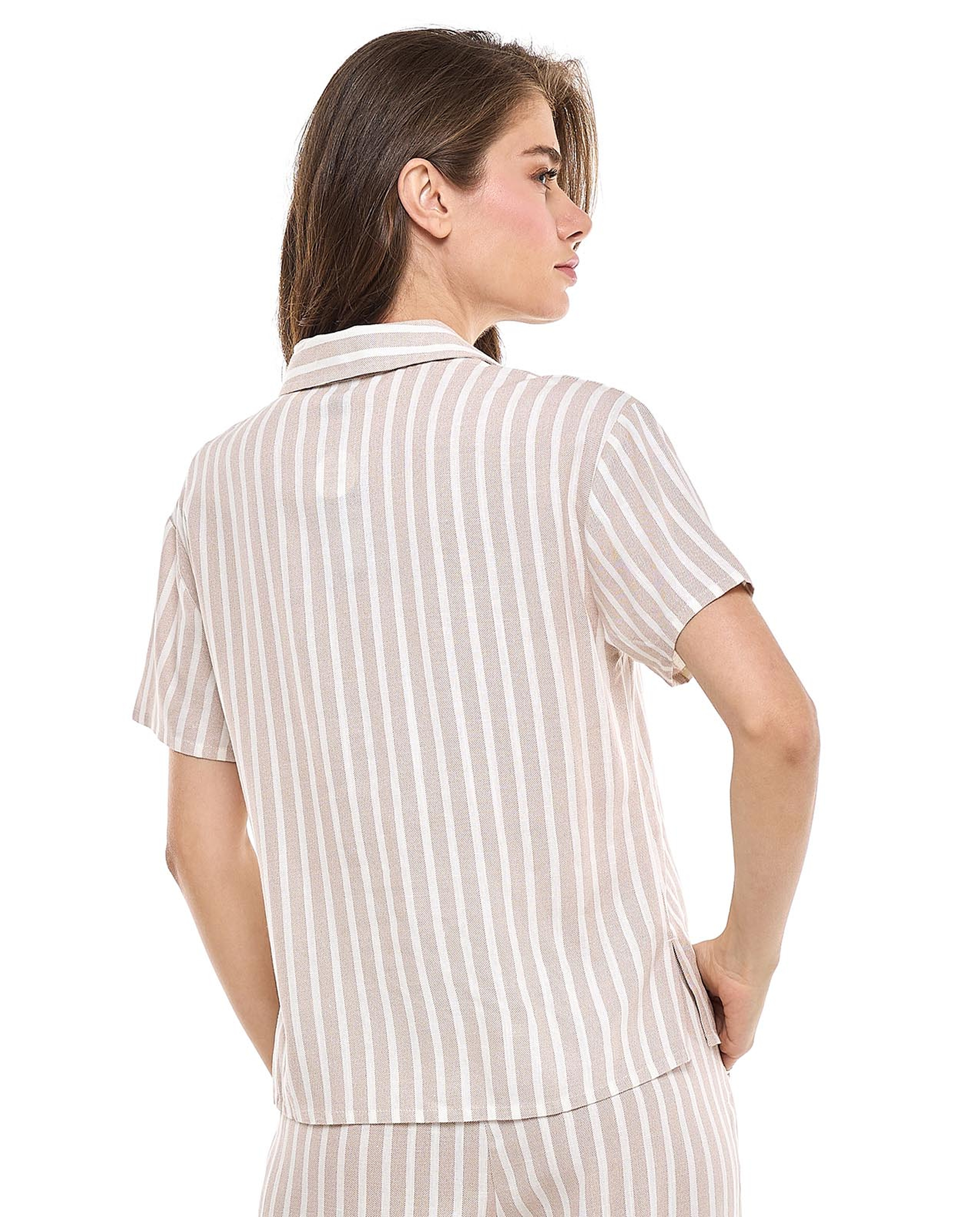 Striped Shirt with Classic Collar and Short Sleeves