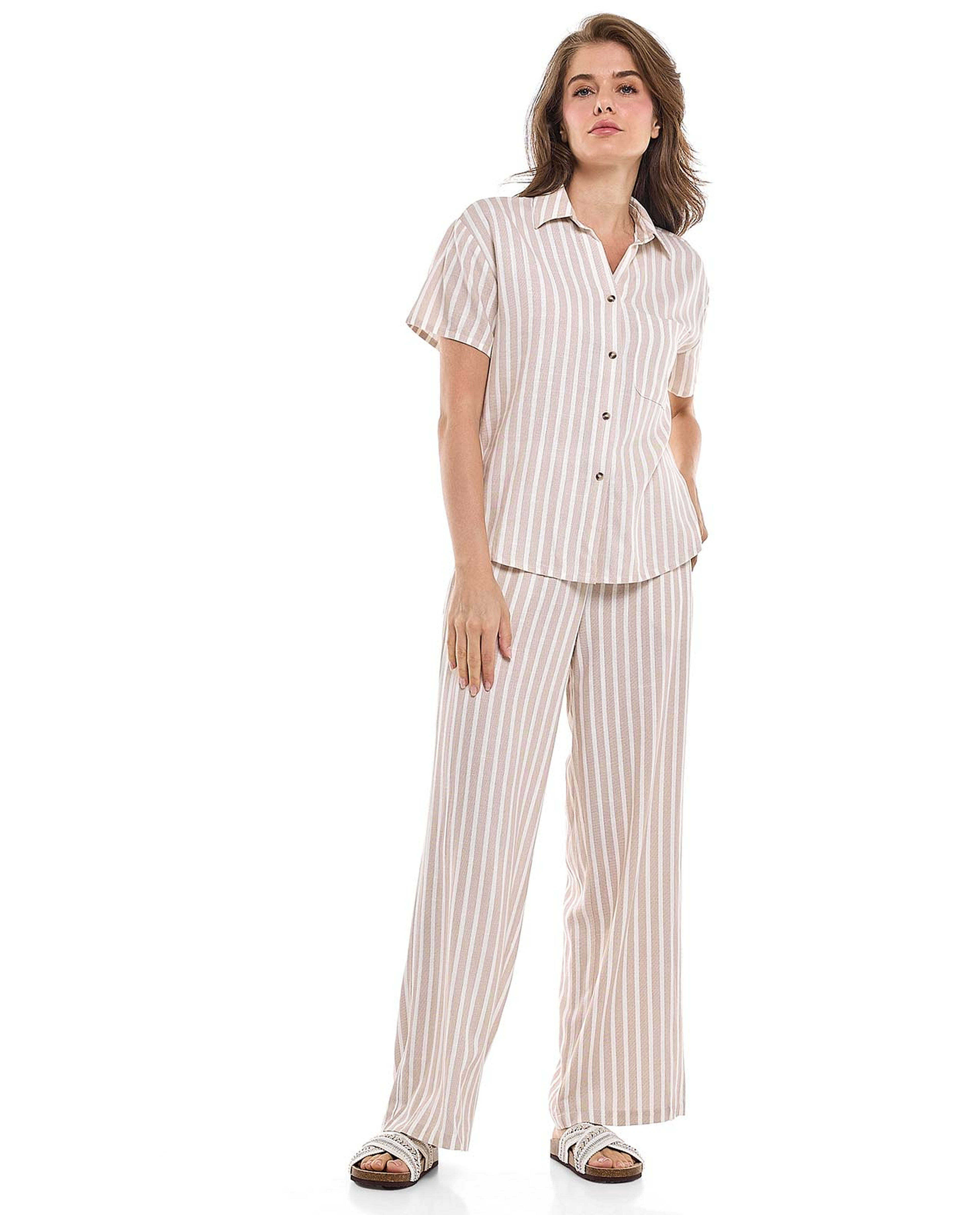 Striped Shirt with Classic Collar and Short Sleeves