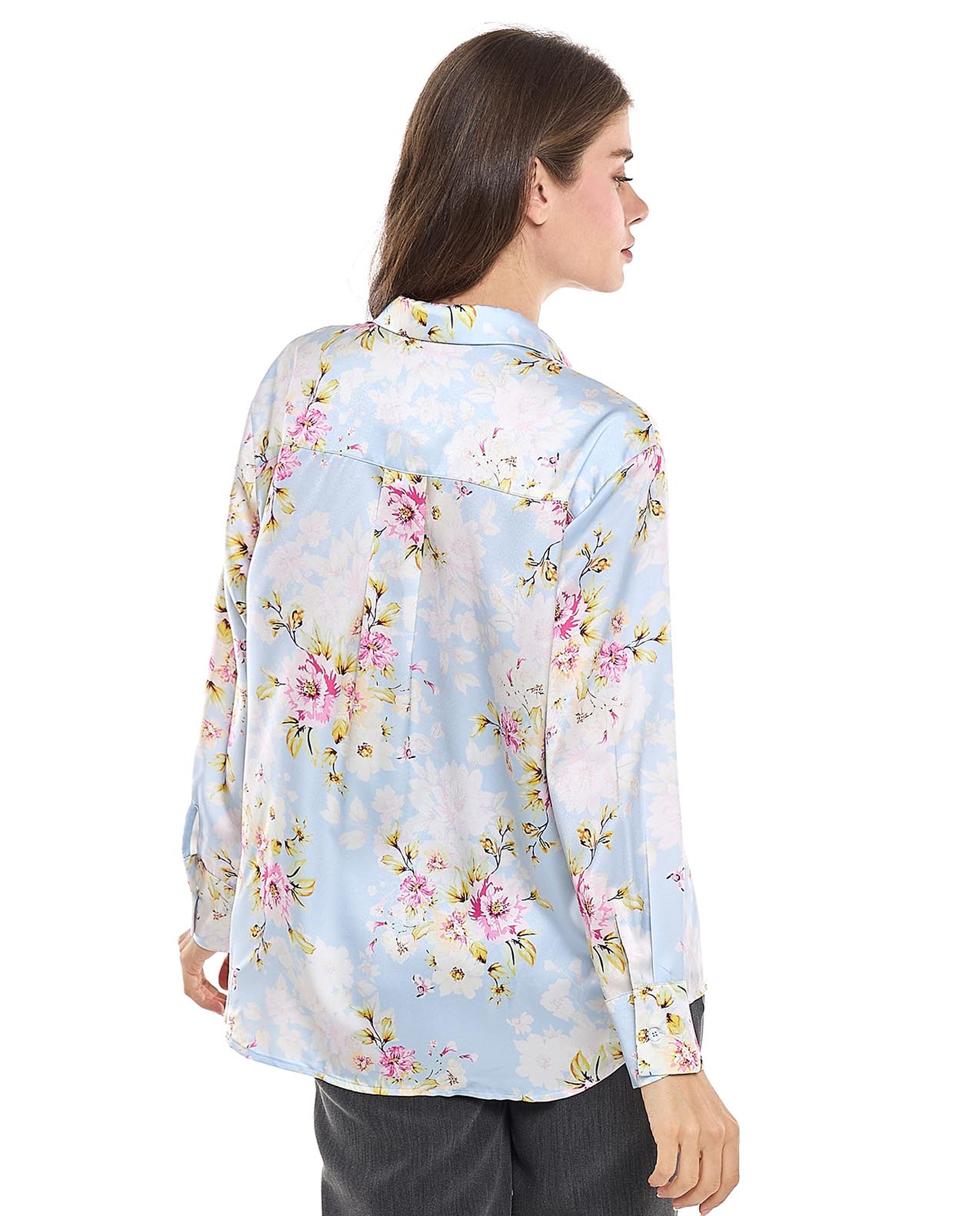 Floral Printed Shirt with Classic Collar and Long Sleeves