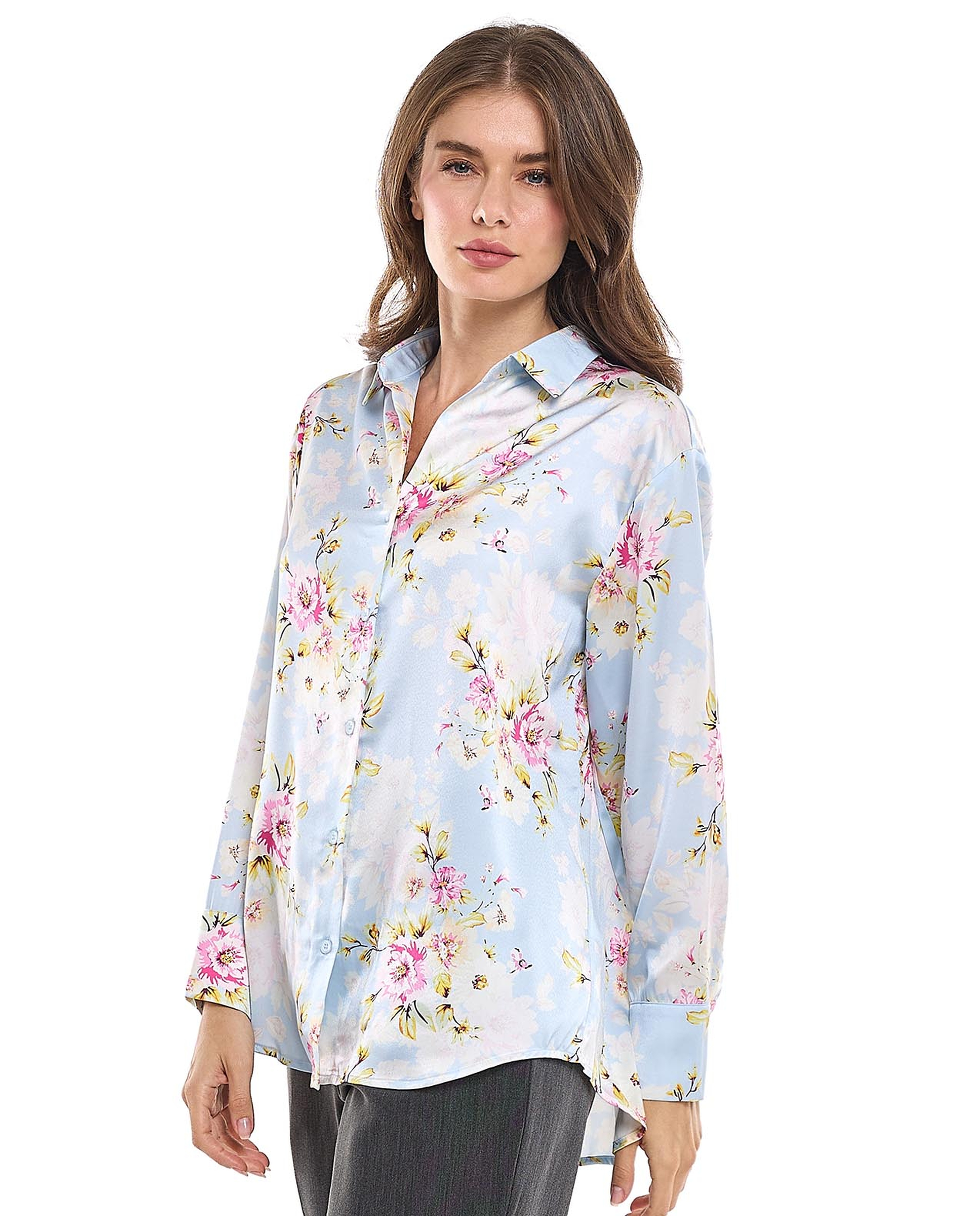 Floral Printed Shirt with Classic Collar and Long Sleeves