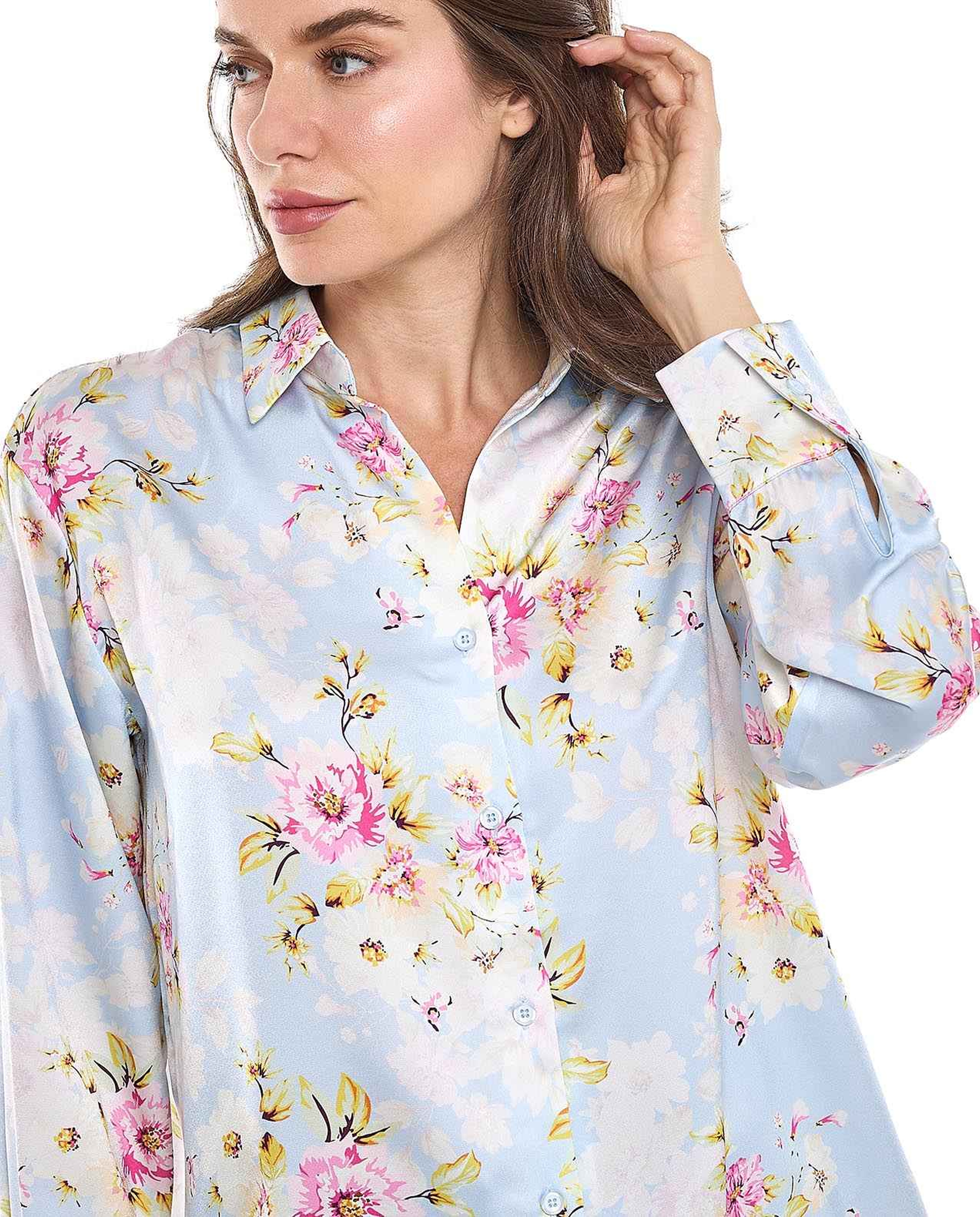 Floral Printed Shirt with Classic Collar and Long Sleeves