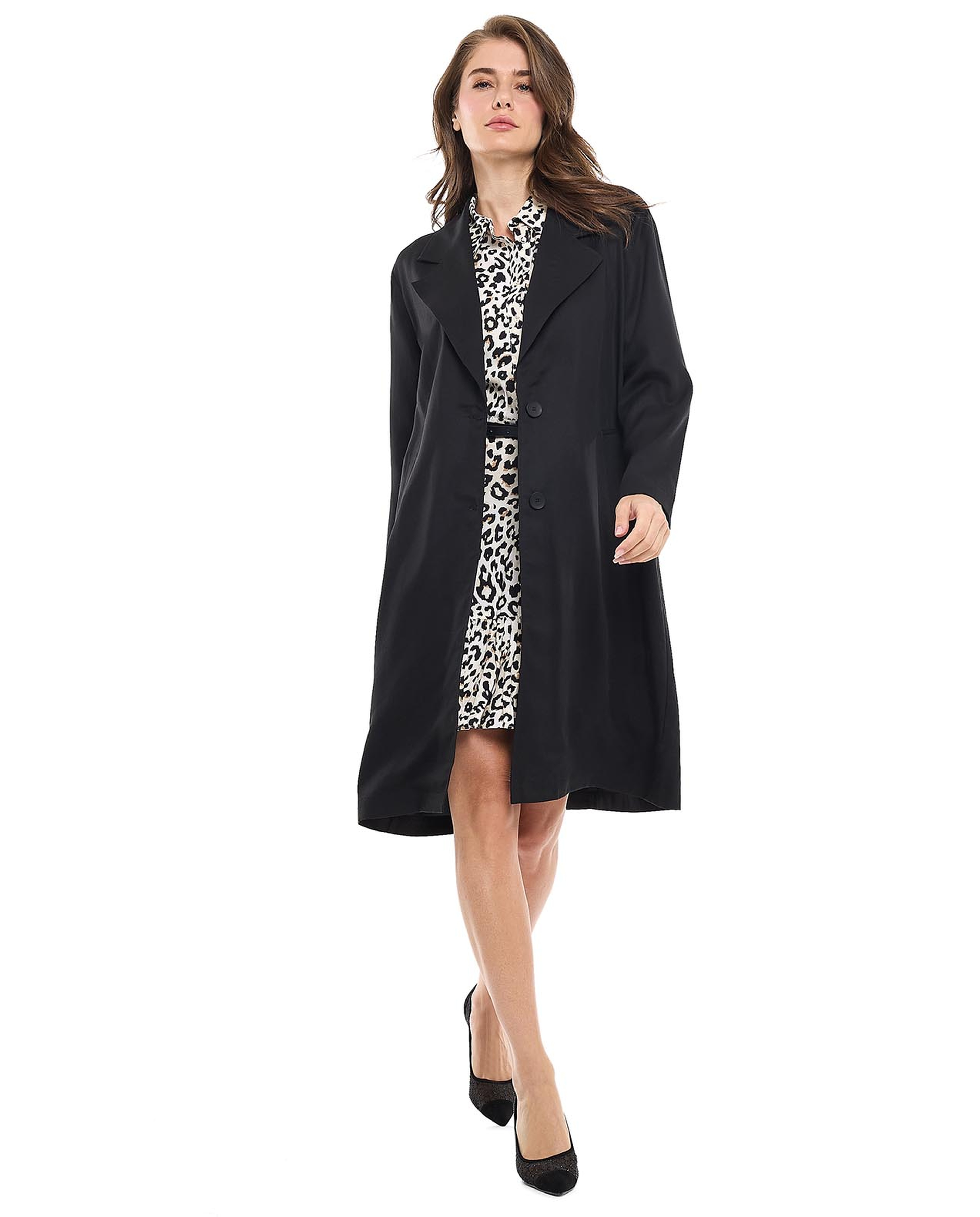 Single Breasted Jacket with Lapel Collar and Long Sleeves