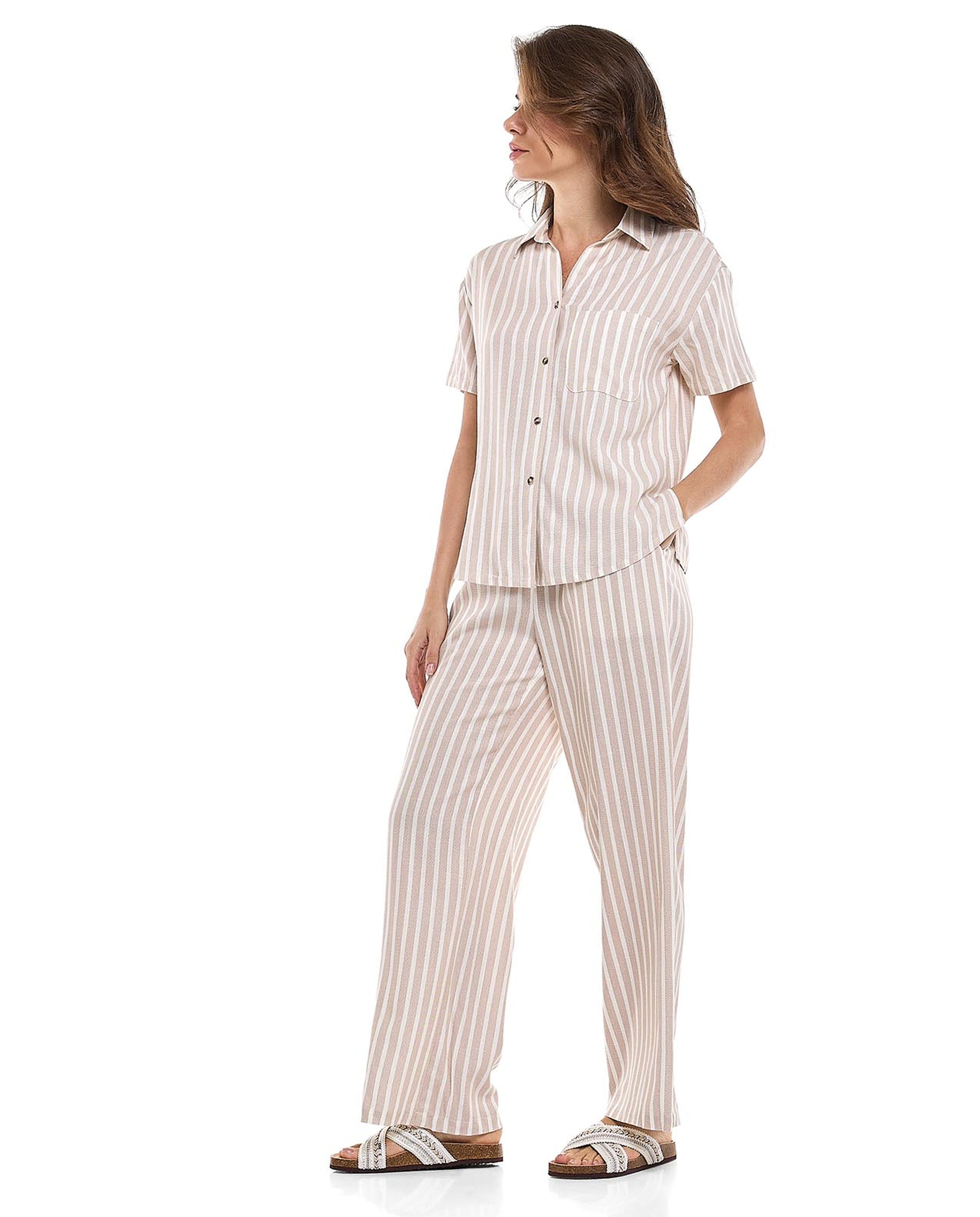 Striped Straight Fit Pants with Drawstring Waist