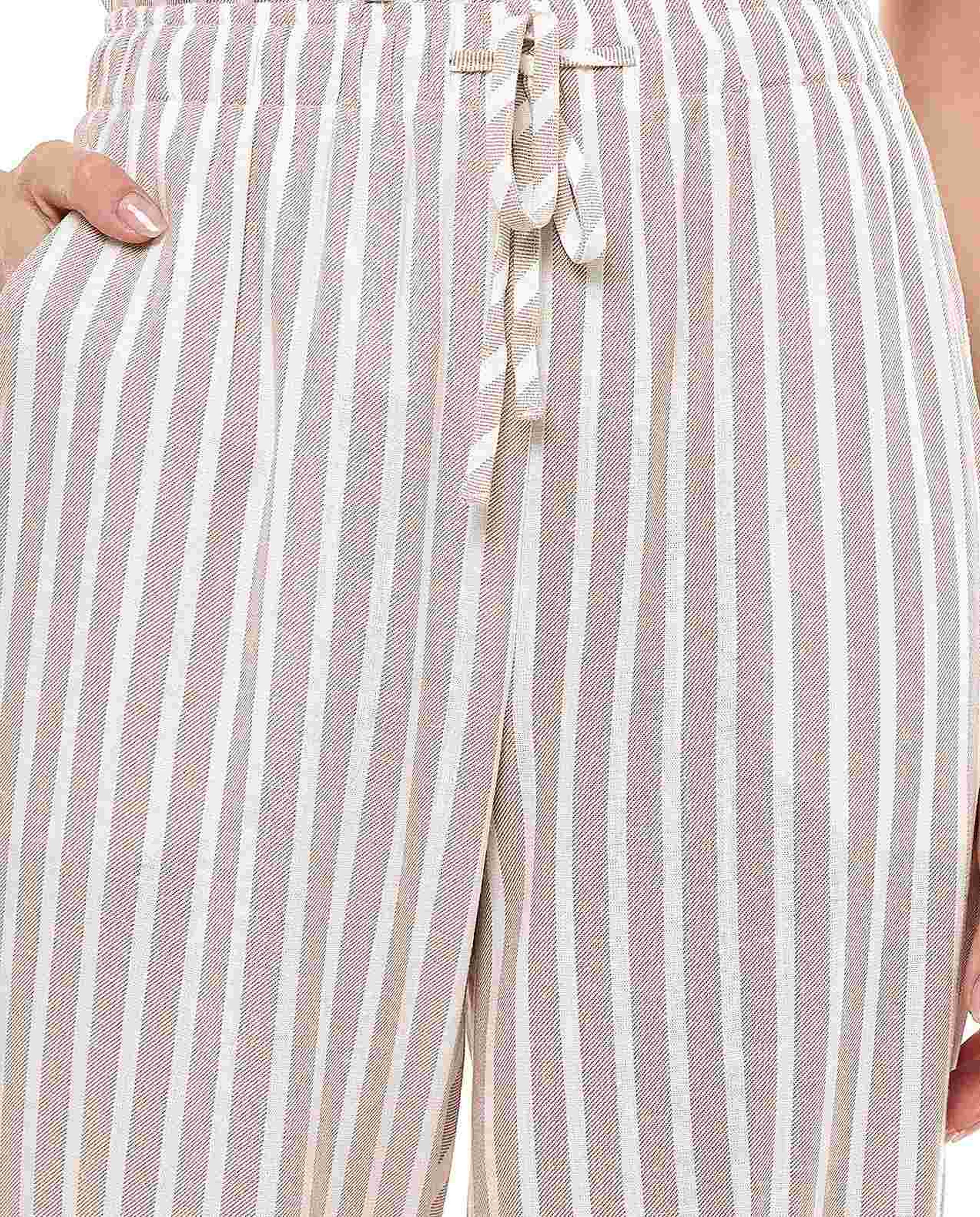 Striped Straight Fit Pants with Drawstring Waist