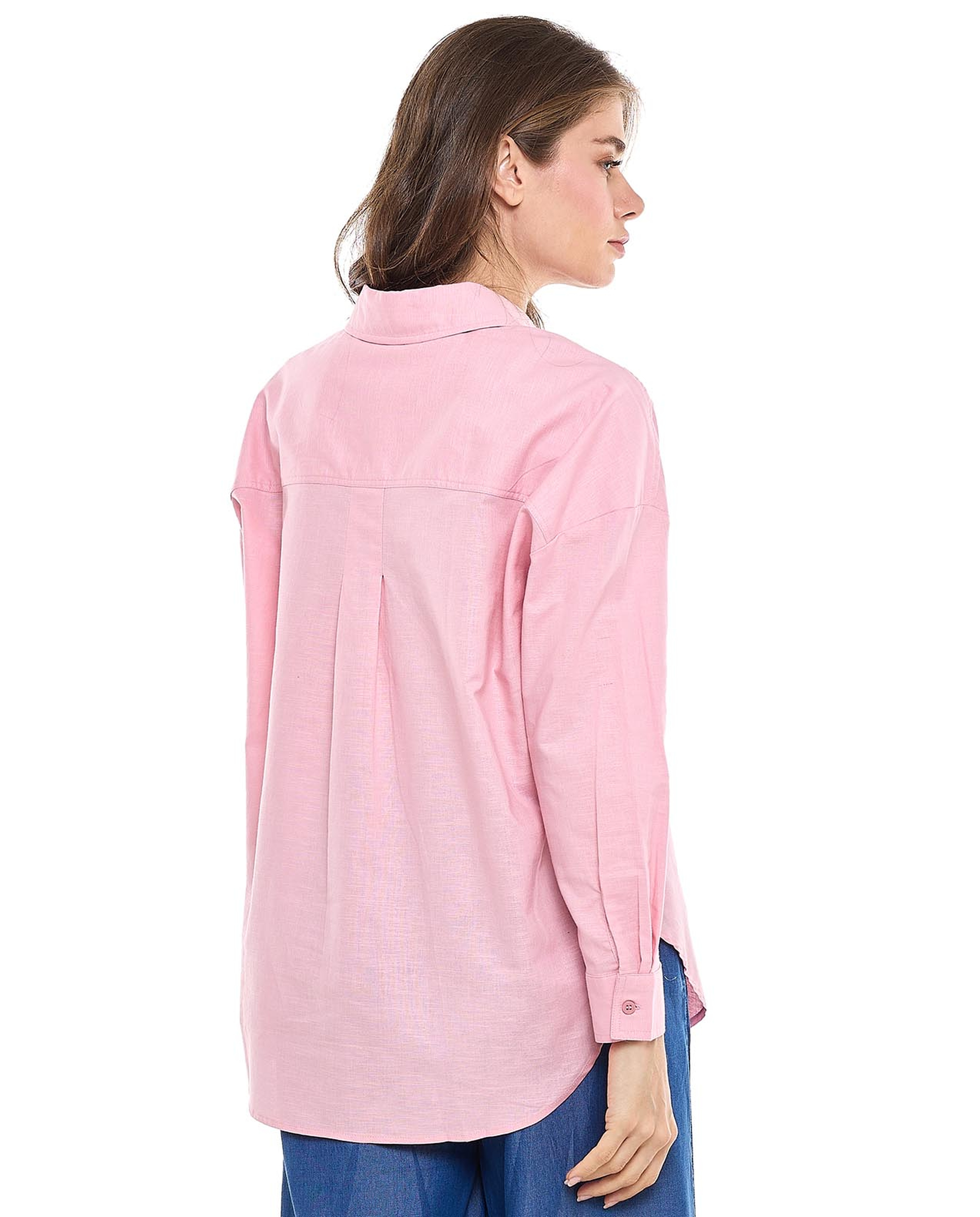 Pocket Detail Shirt with Classic Collar and Long Sleeves