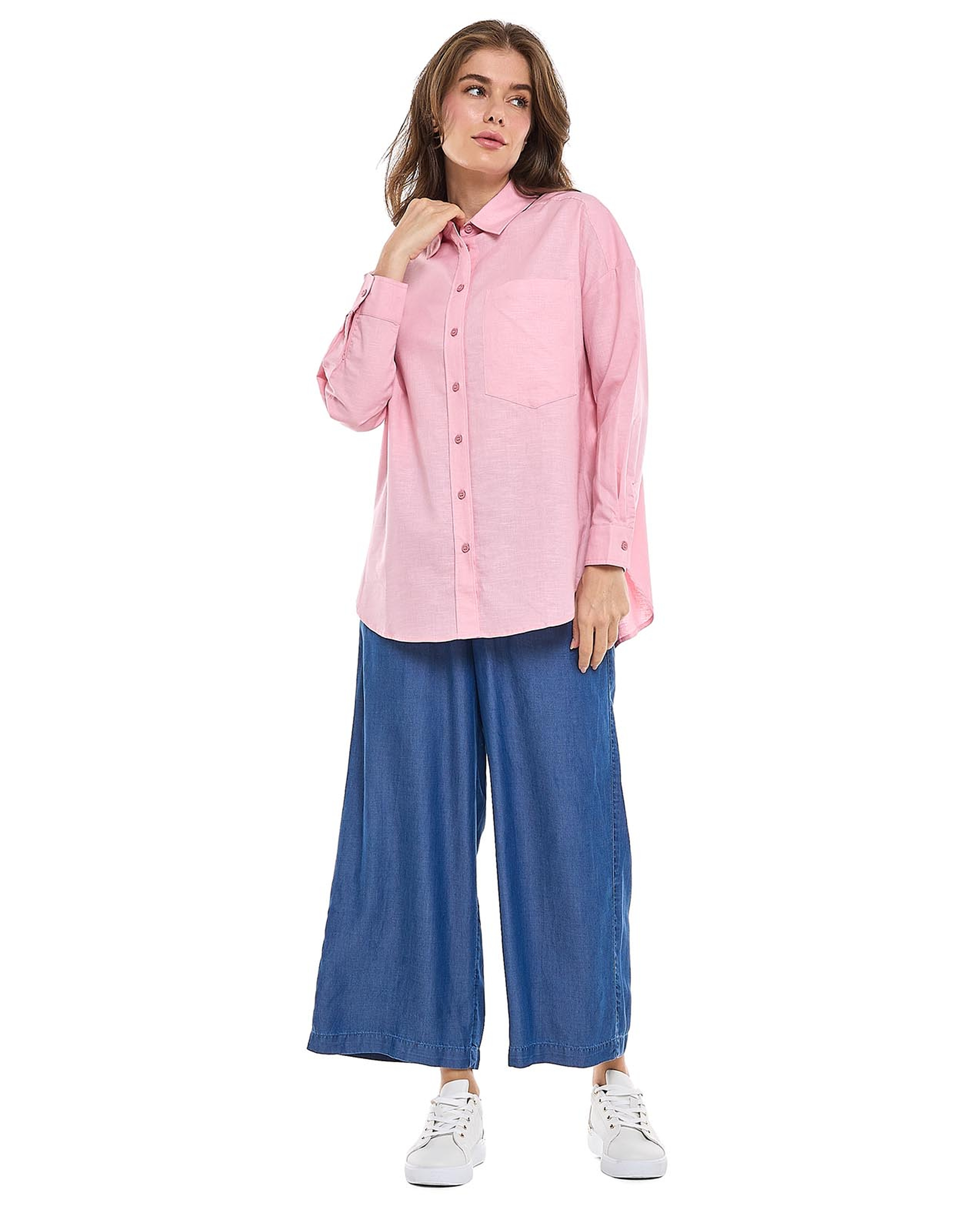 Pocket Detail Shirt with Classic Collar and Long Sleeves