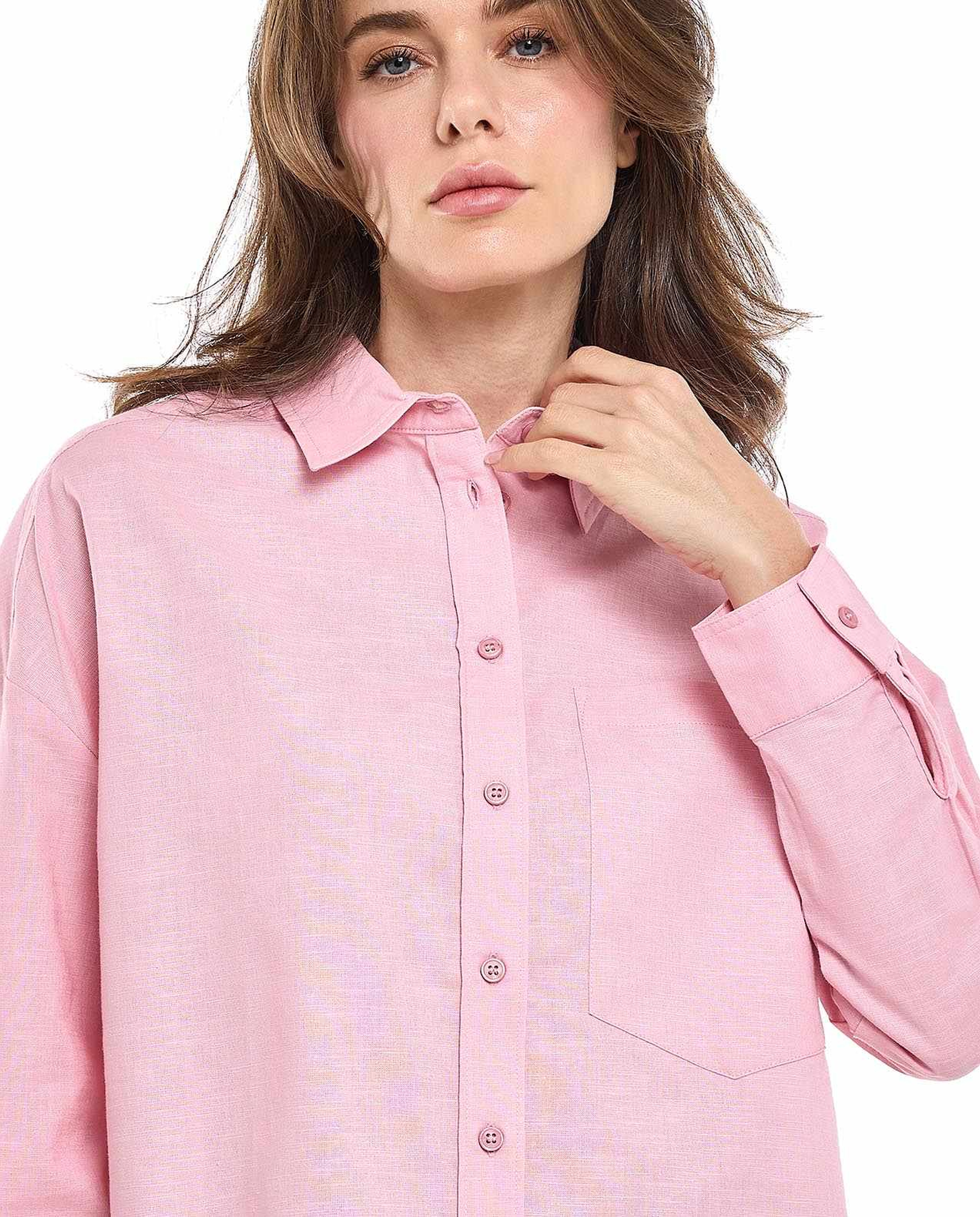 Pocket Detail Shirt with Classic Collar and Long Sleeves