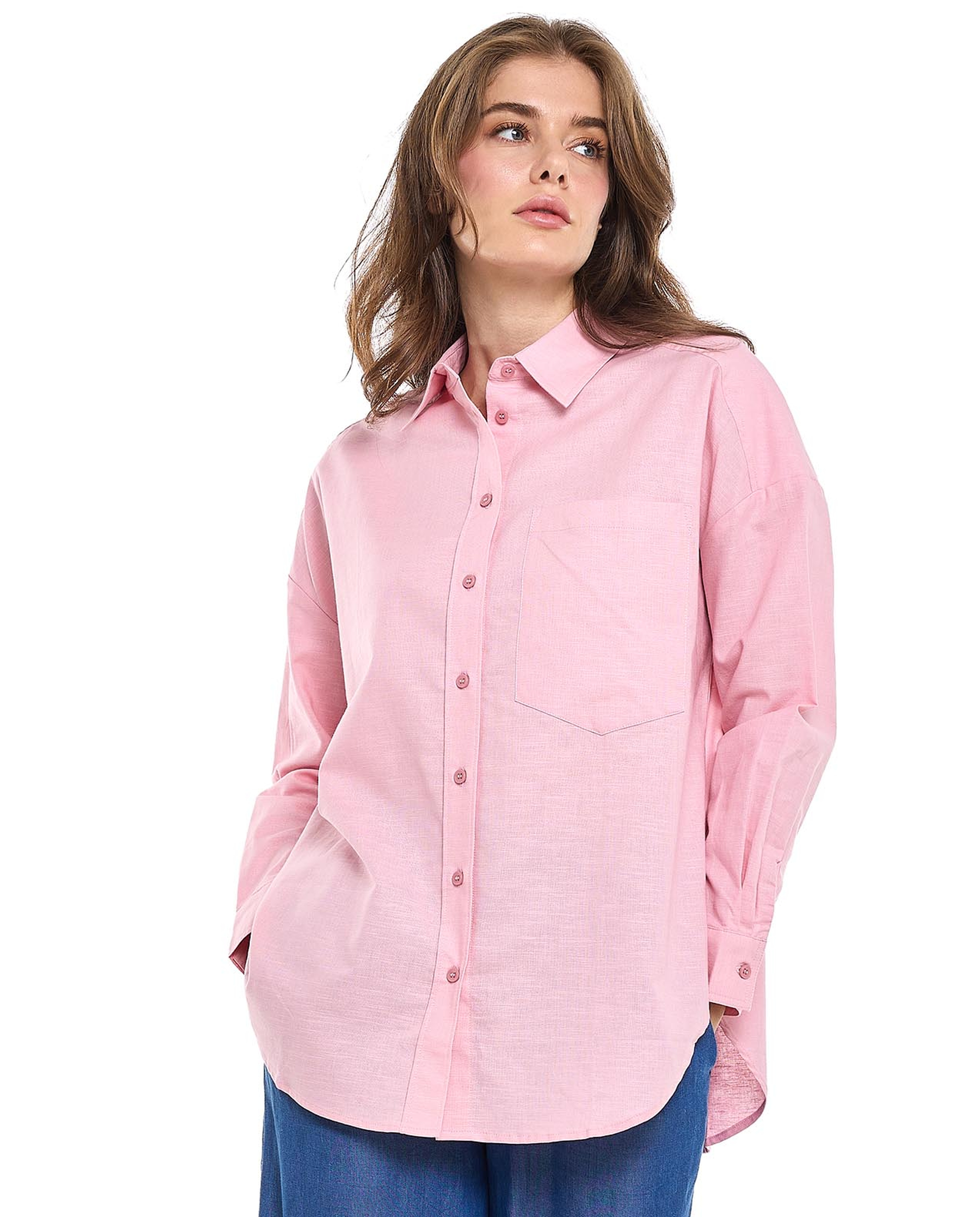 Pocket Detail Shirt with Classic Collar and Long Sleeves