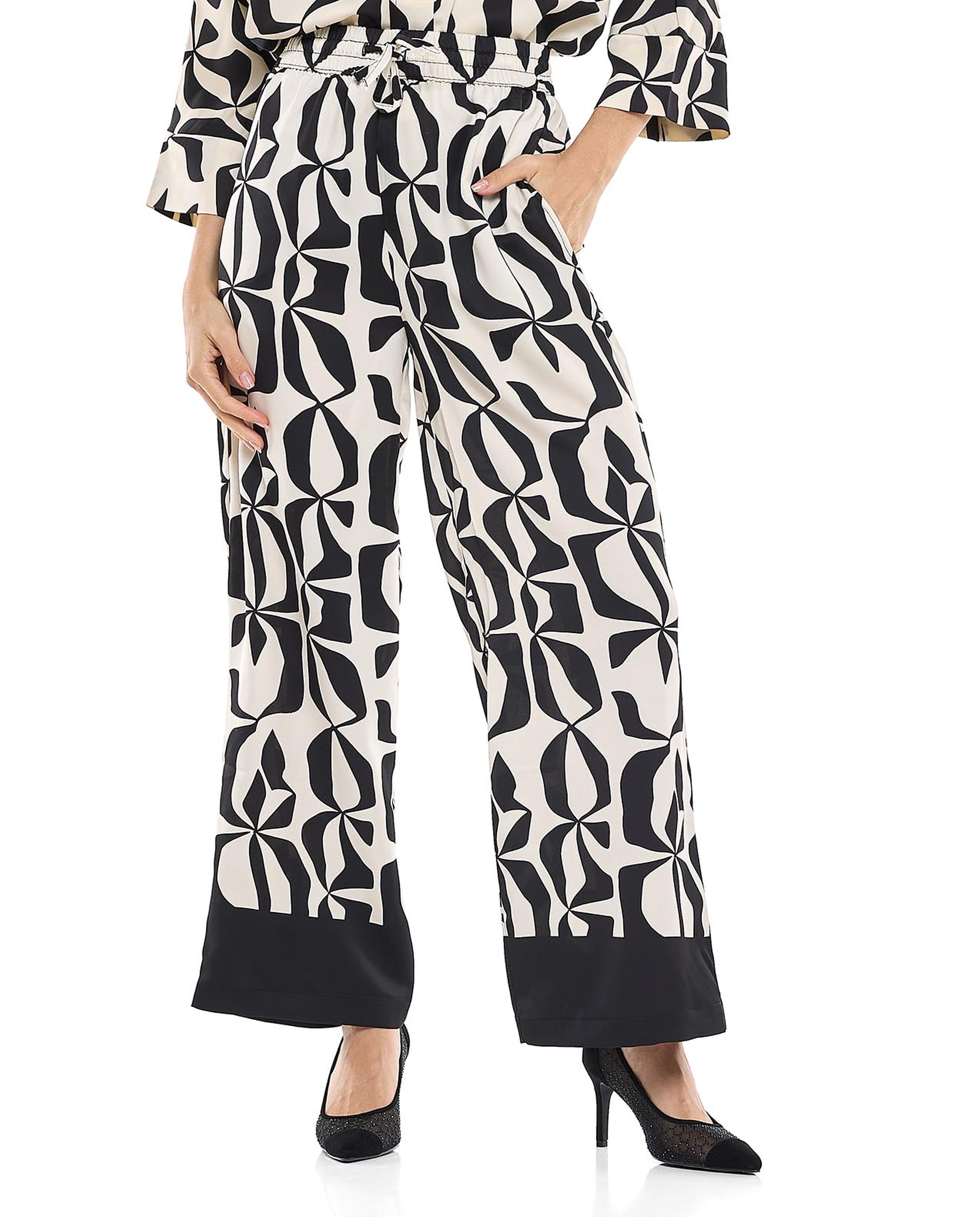 Patterned Wide Leg Pants with Drawstring Waist