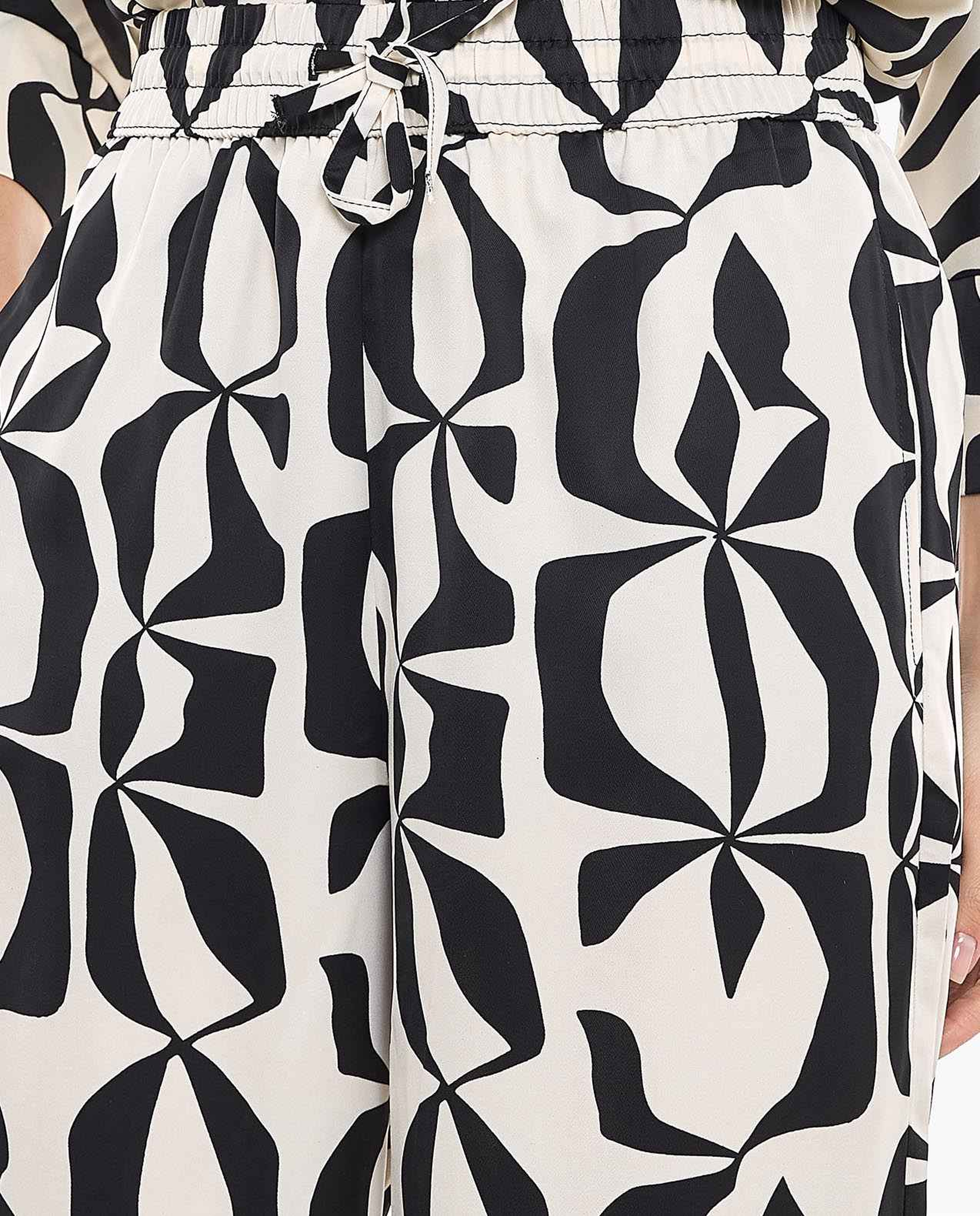 Patterned Wide Leg Pants with Drawstring Waist