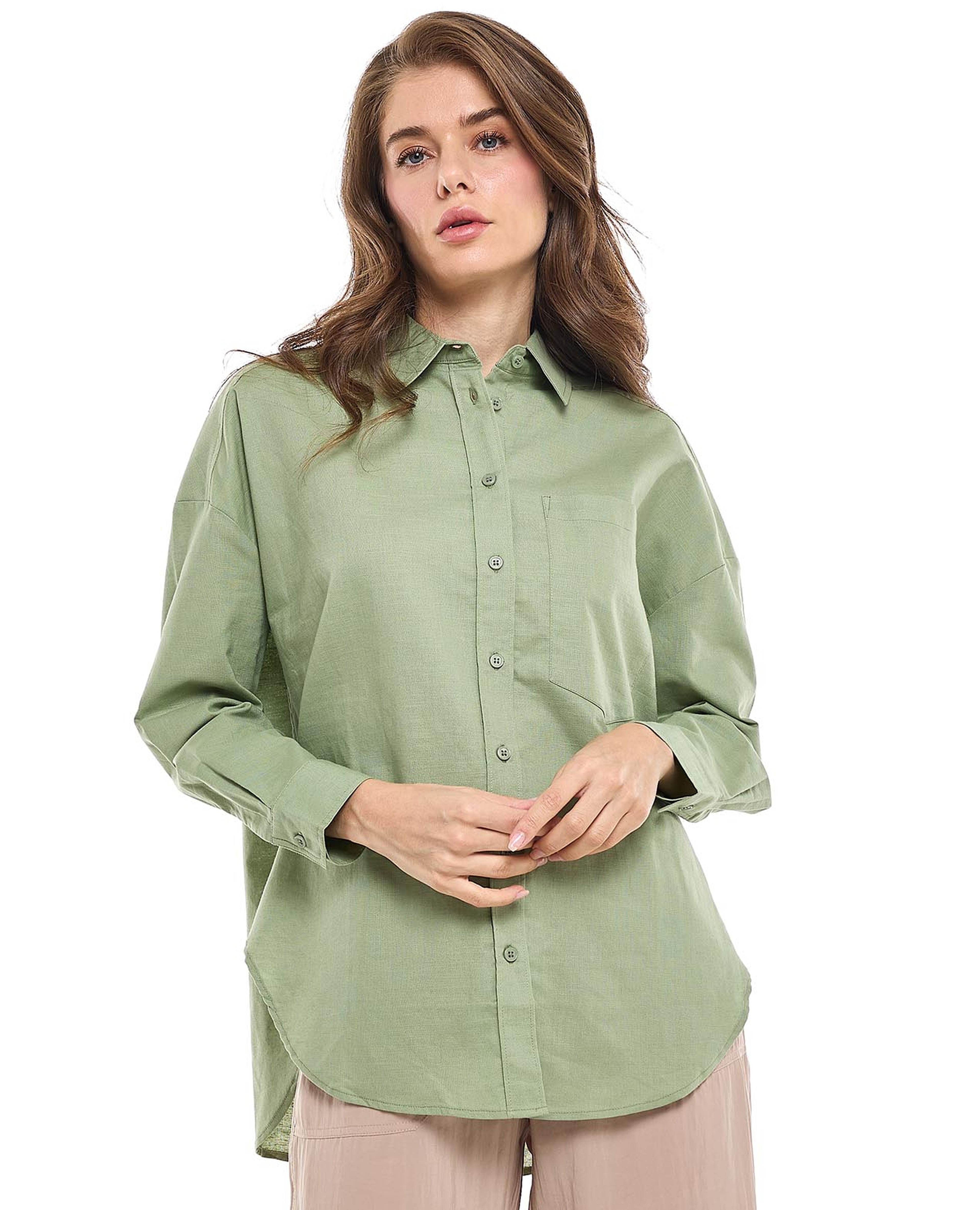 Pocket Detail Shirt with Classic Collar and Long Sleeves