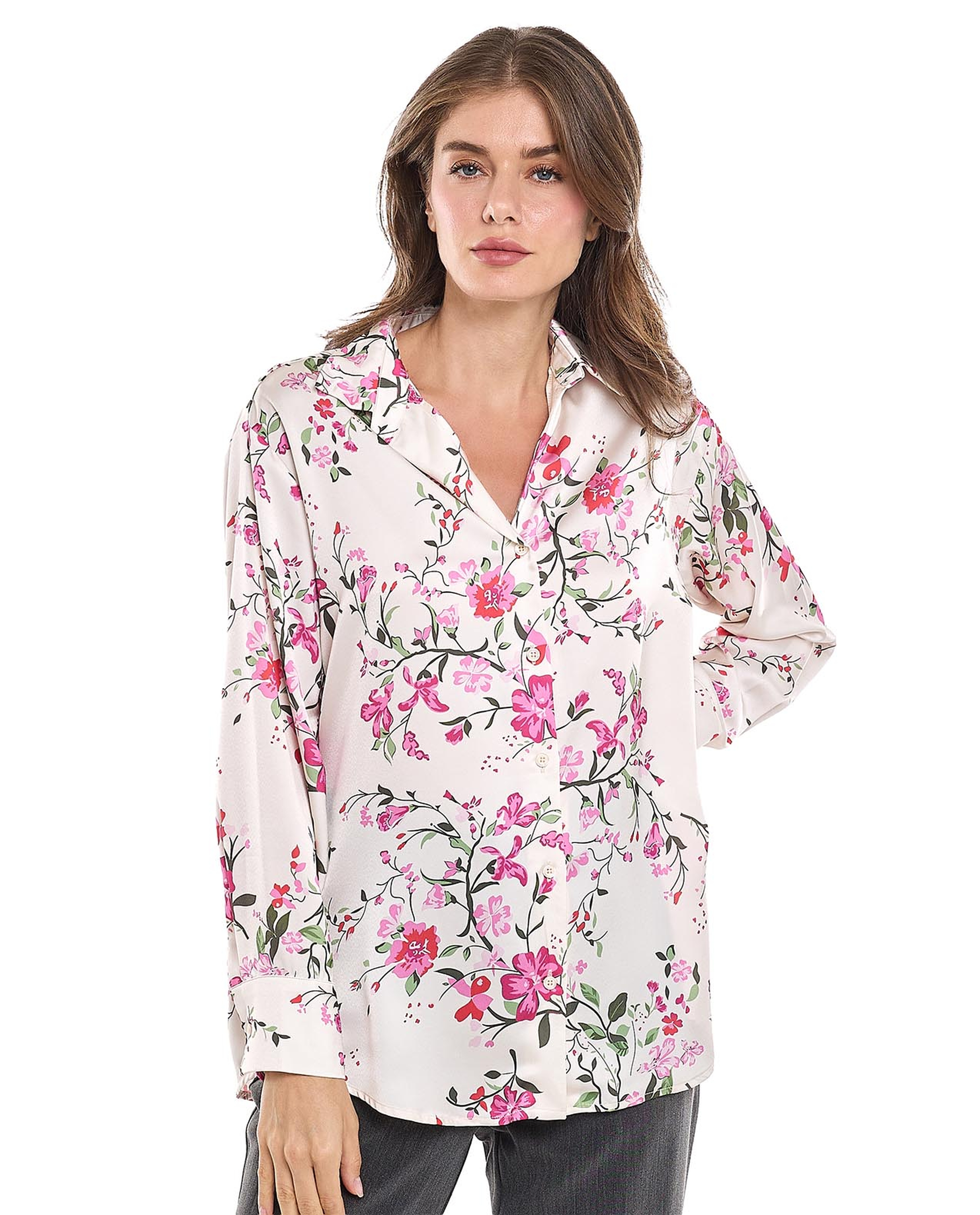 Floral Printed Shirt with Classic Collar and Long Sleeves