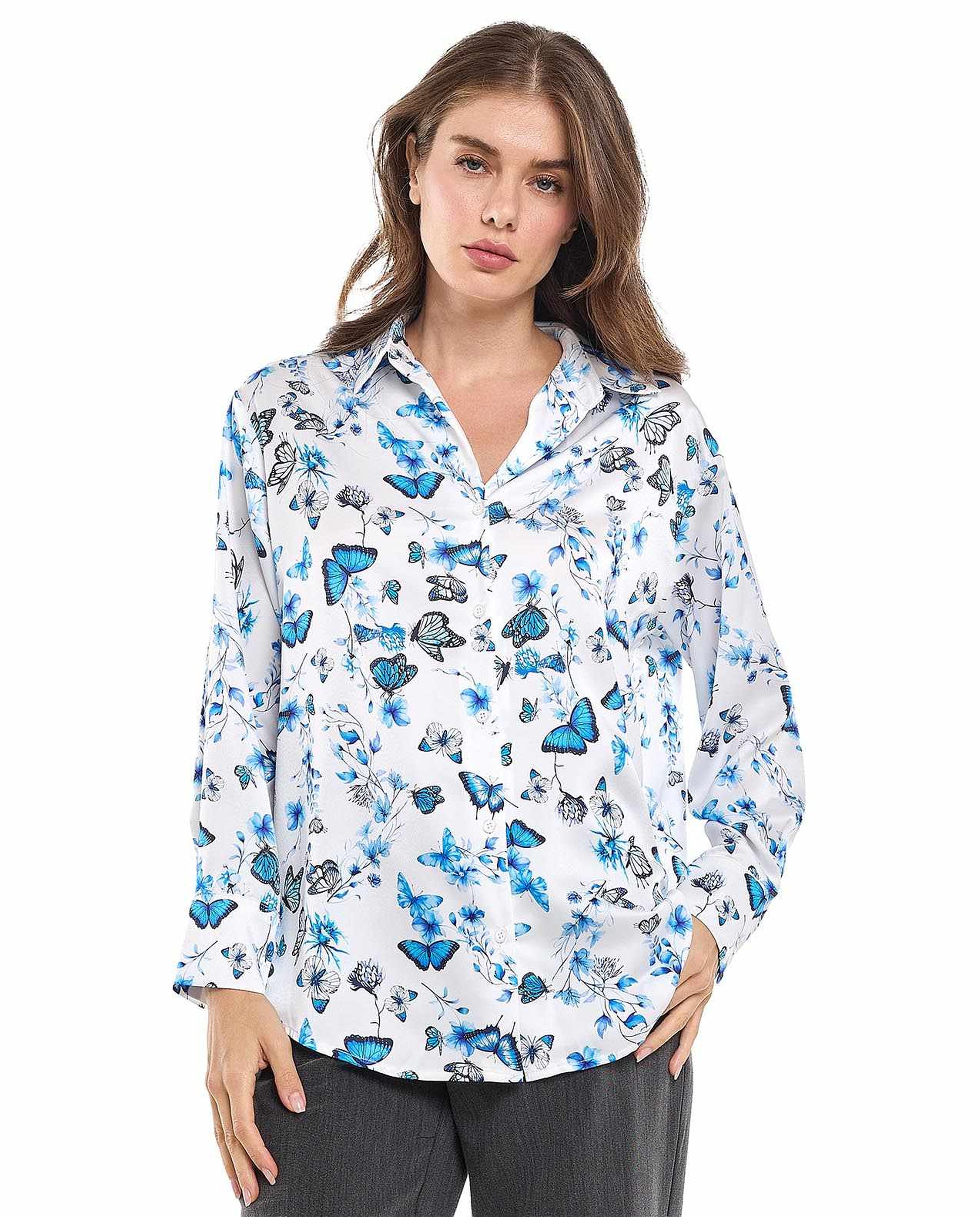 Patterned Shirt with Classic Collar and Long Sleeves