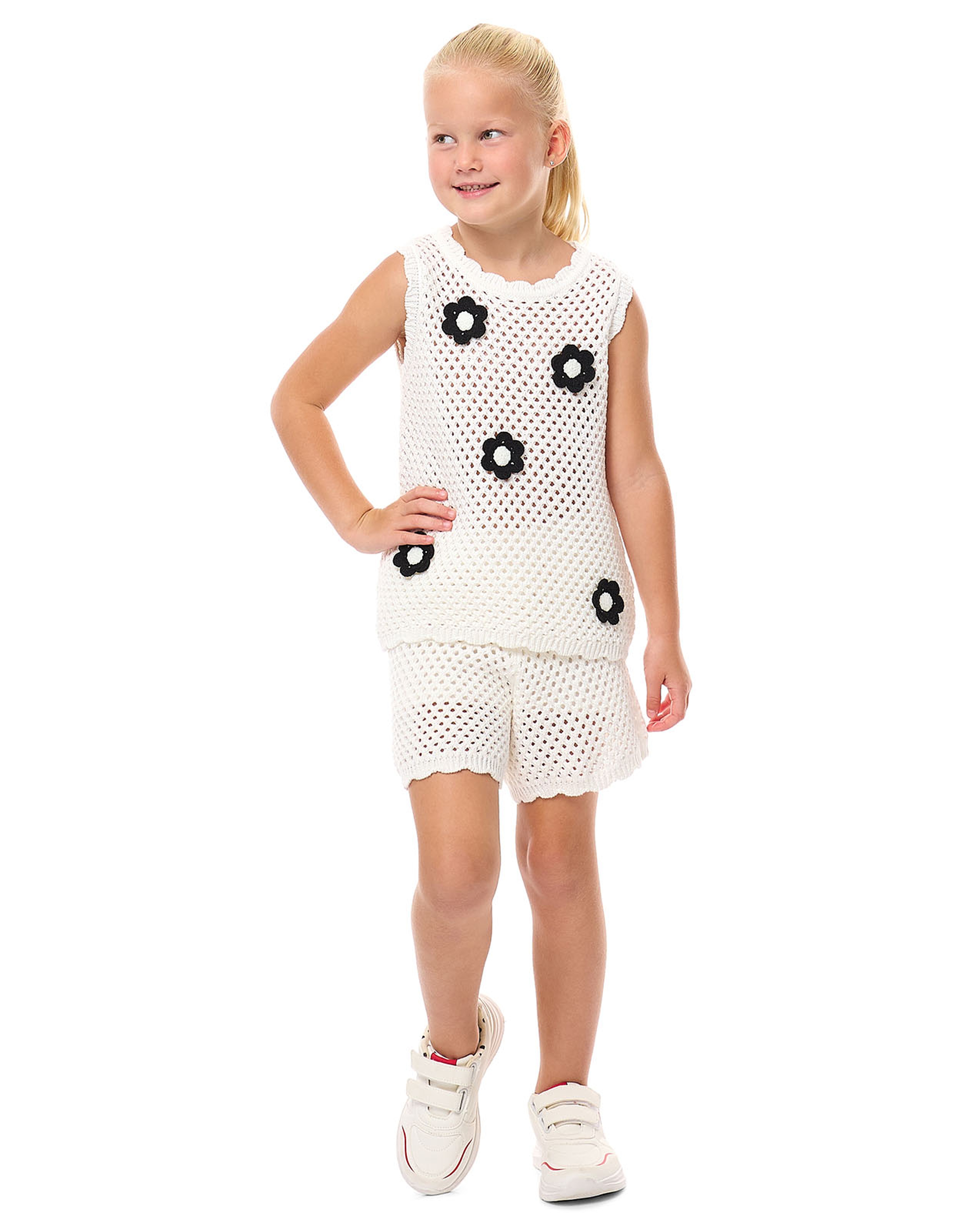 Appliqued Openwork Top and Shorts Set