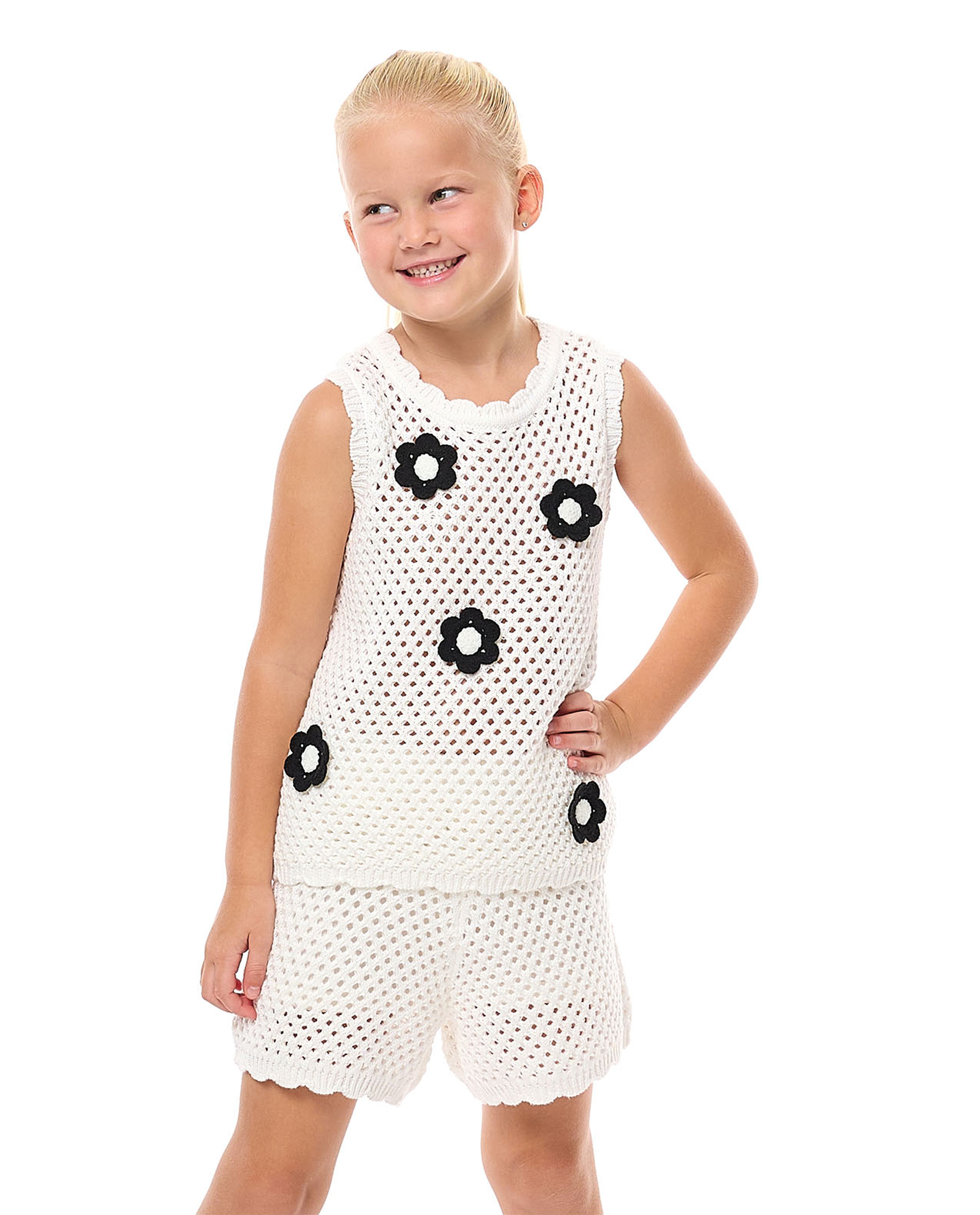 Appliqued Openwork Top and Shorts Set