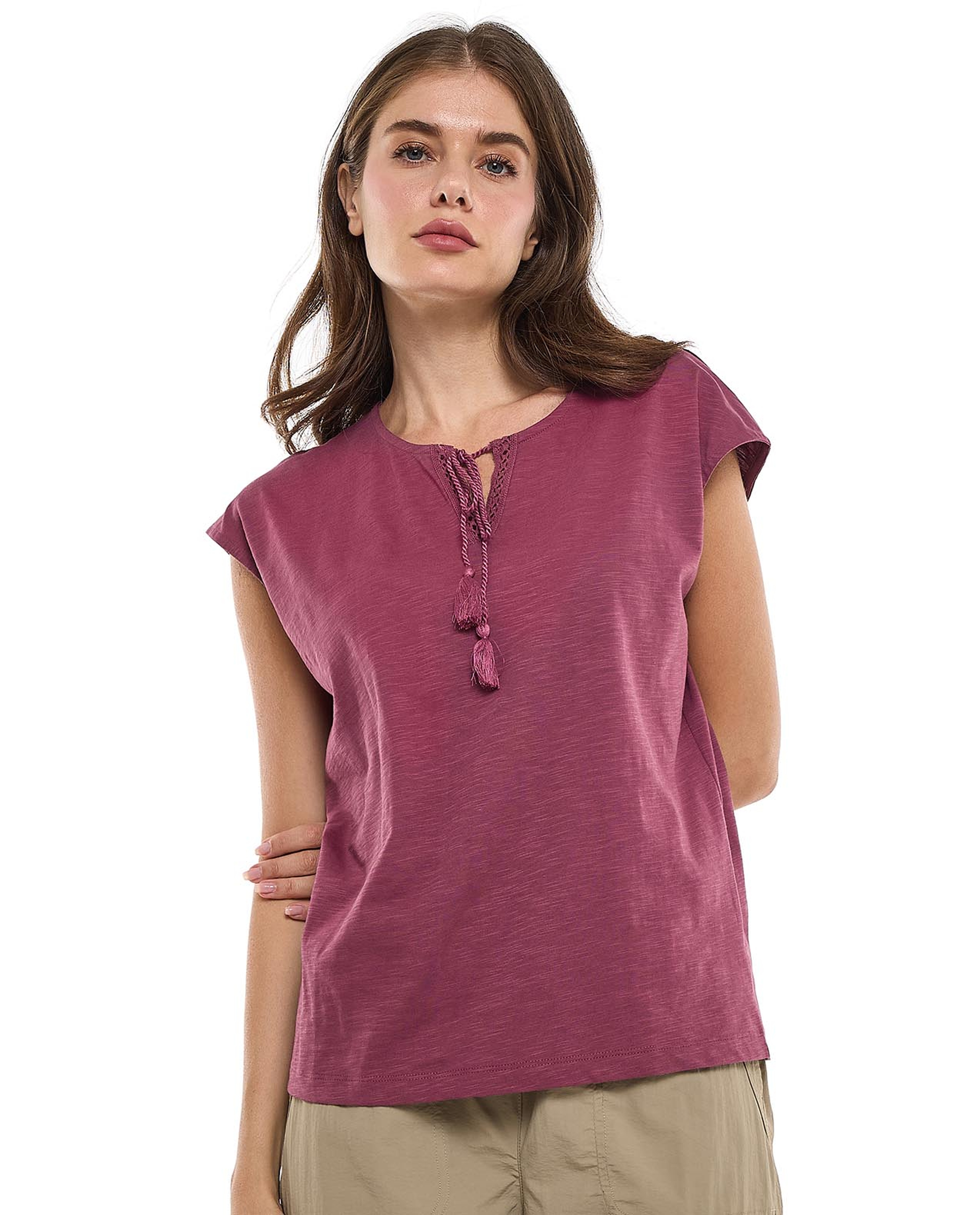 Solid Top with Tie-Up Neck and Cap Sleeves
