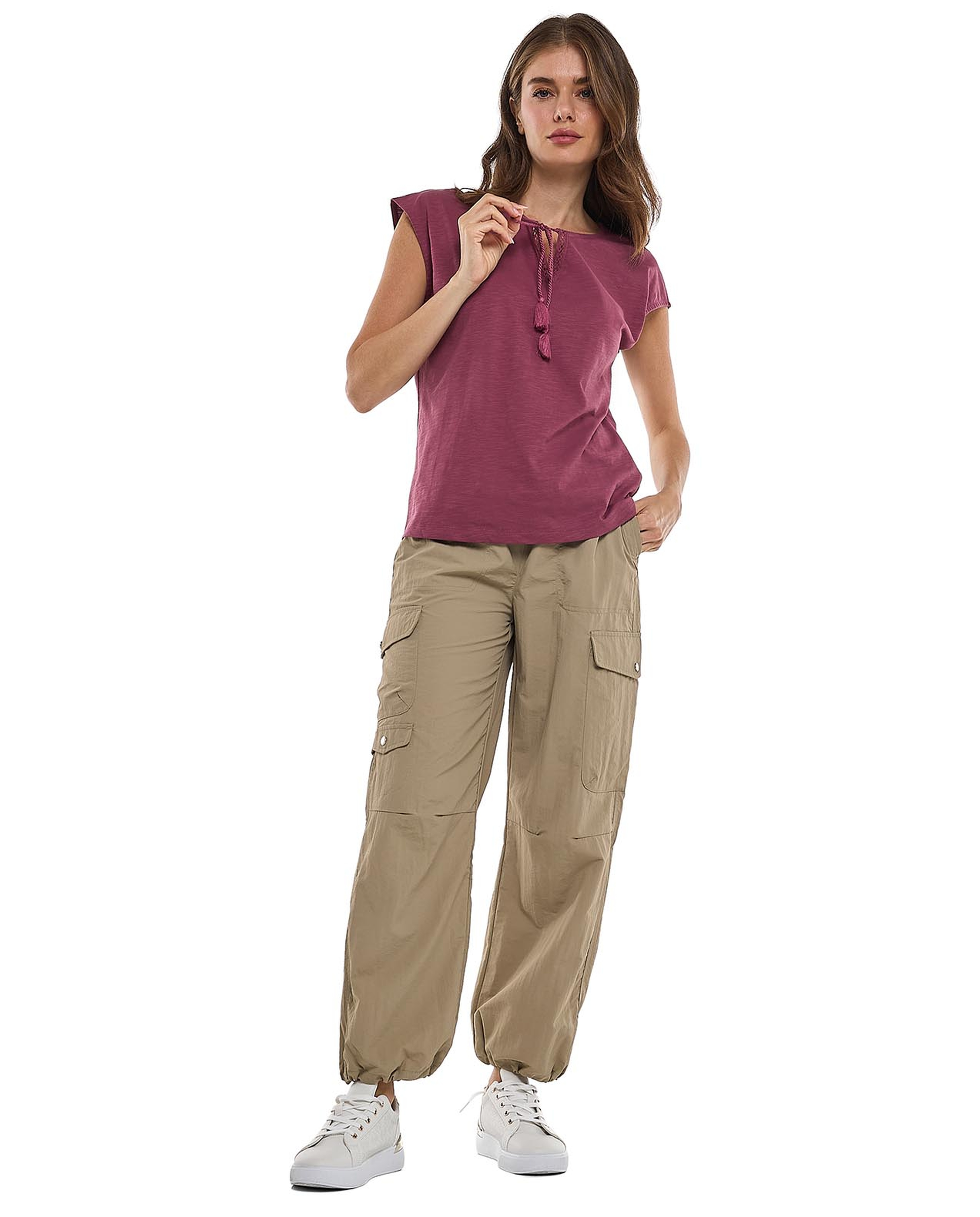 Solid Top with Tie-Up Neck and Cap Sleeves