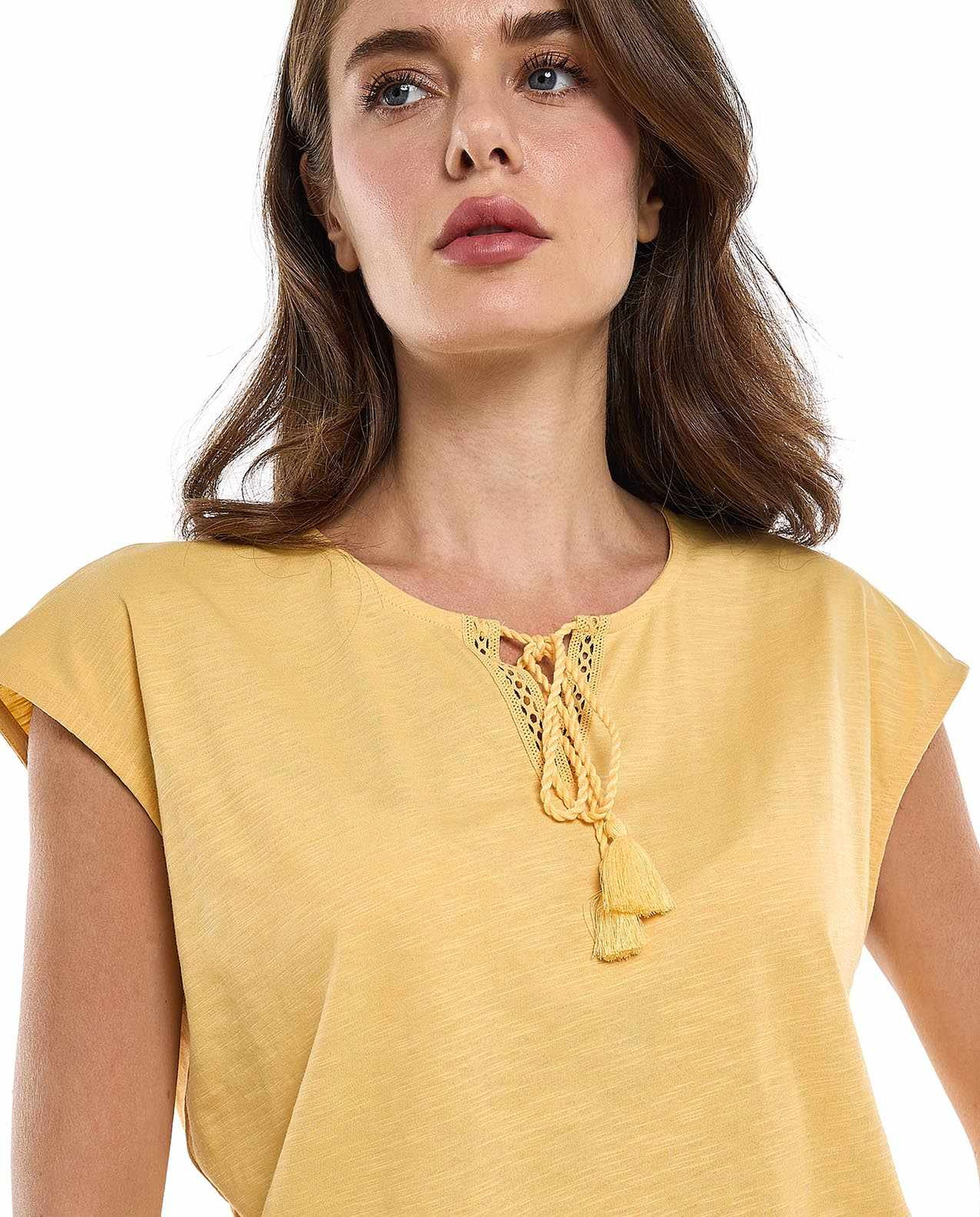Solid Top with Tie-Up Neck and Cap Sleeves
