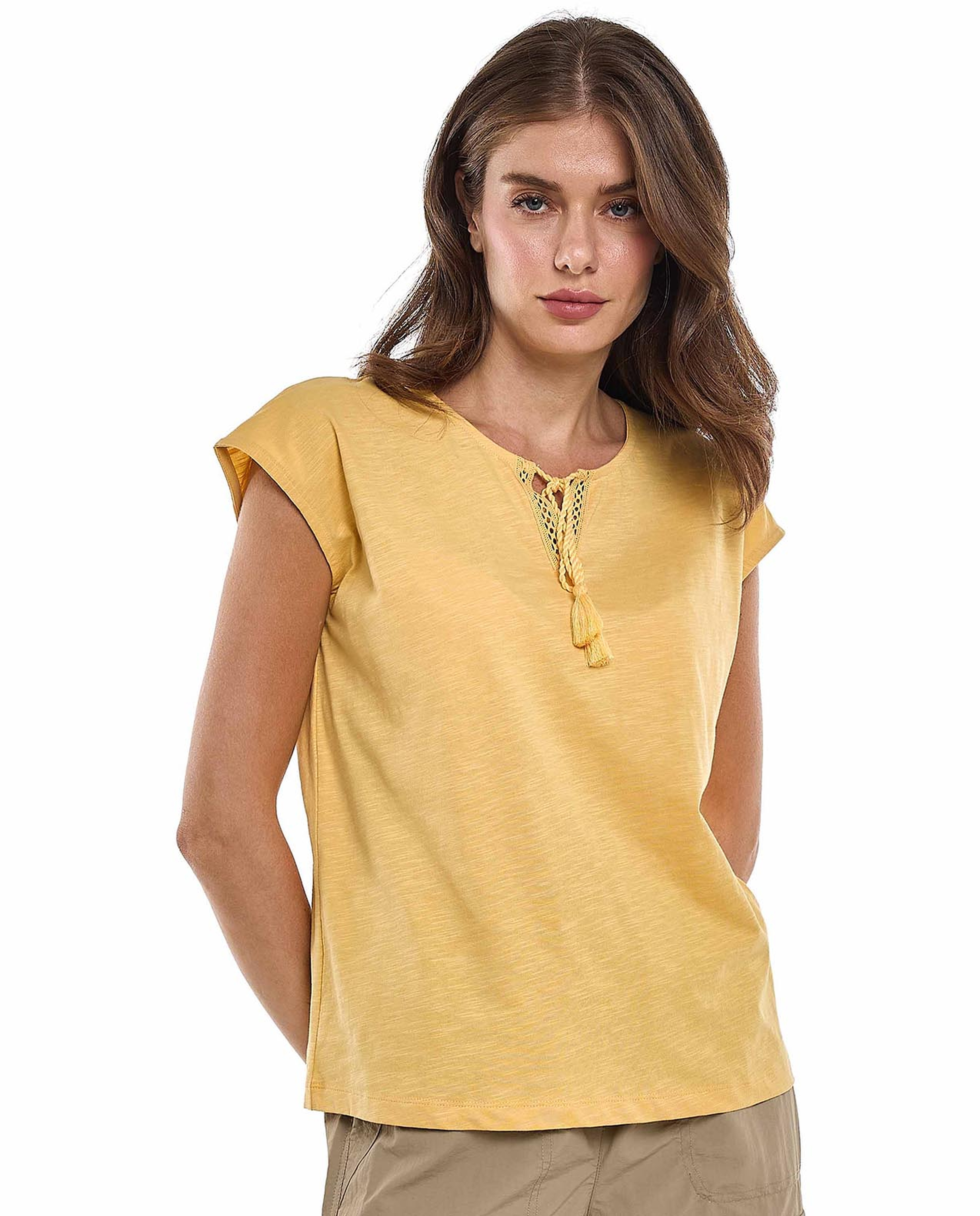 Solid Top with Tie-Up Neck and Cap Sleeves