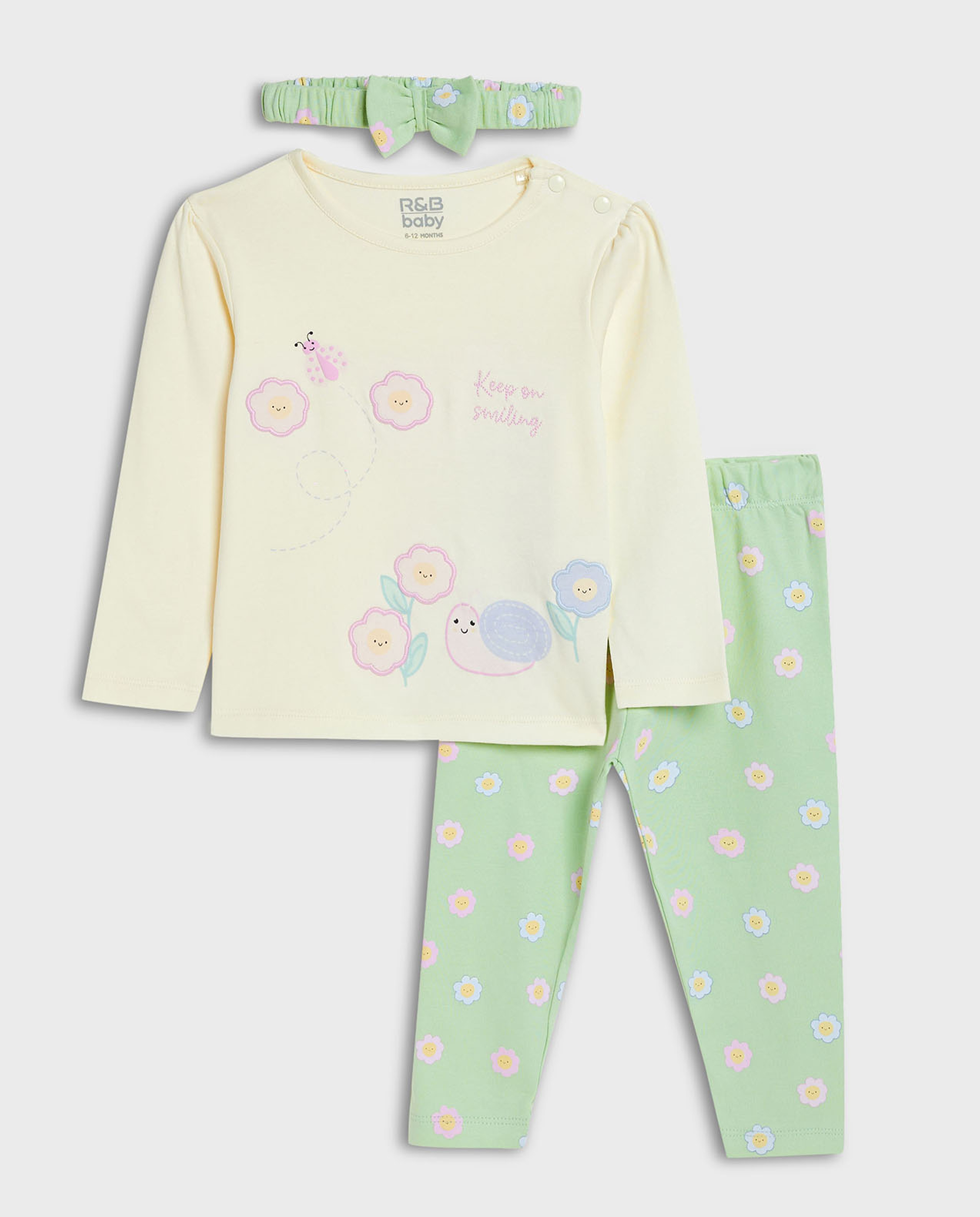 Embroidered Top and Pant Set with Headband